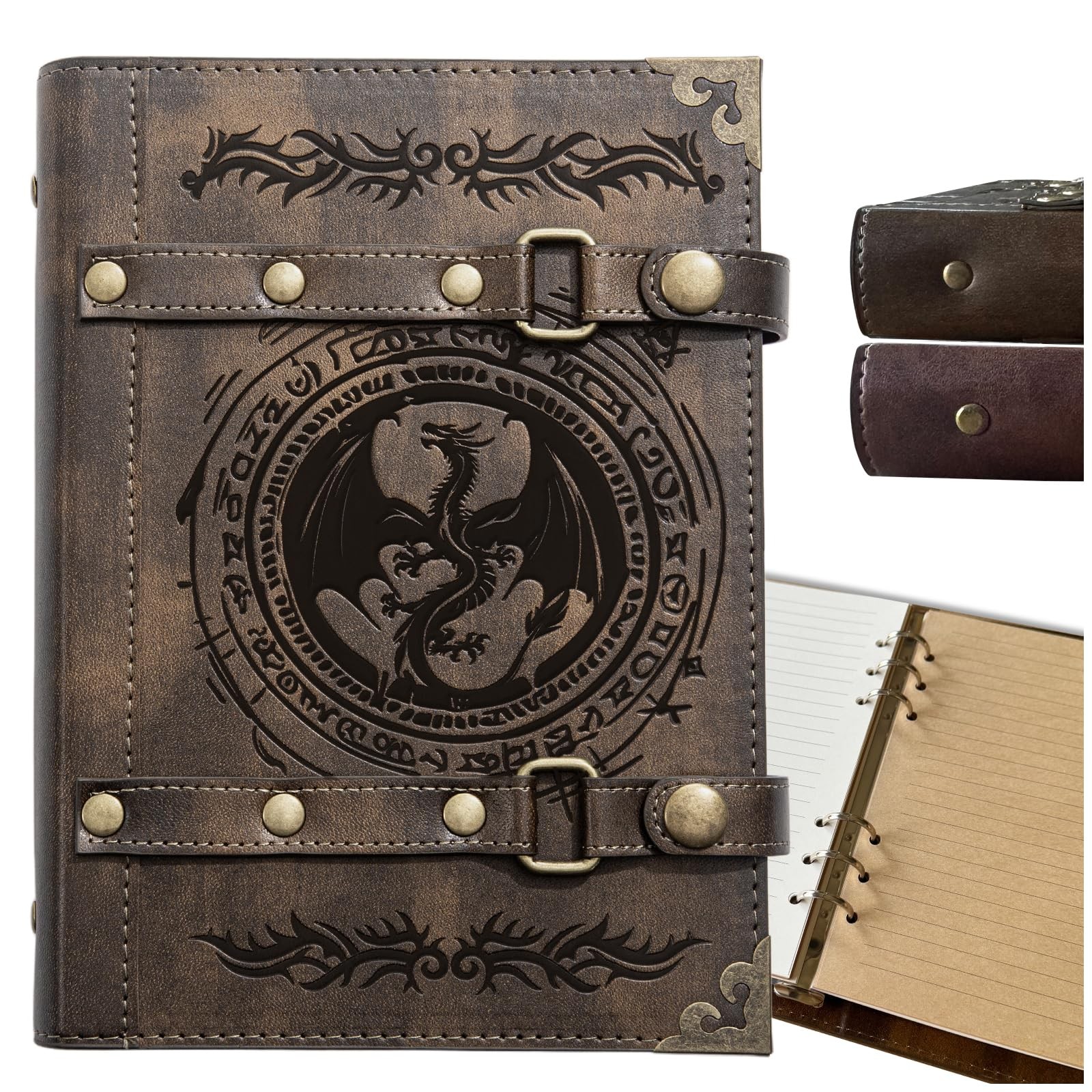 DUROTAN DND Notebook Journal Refillable Leather A5 Binder 400 Pages For Dungeons