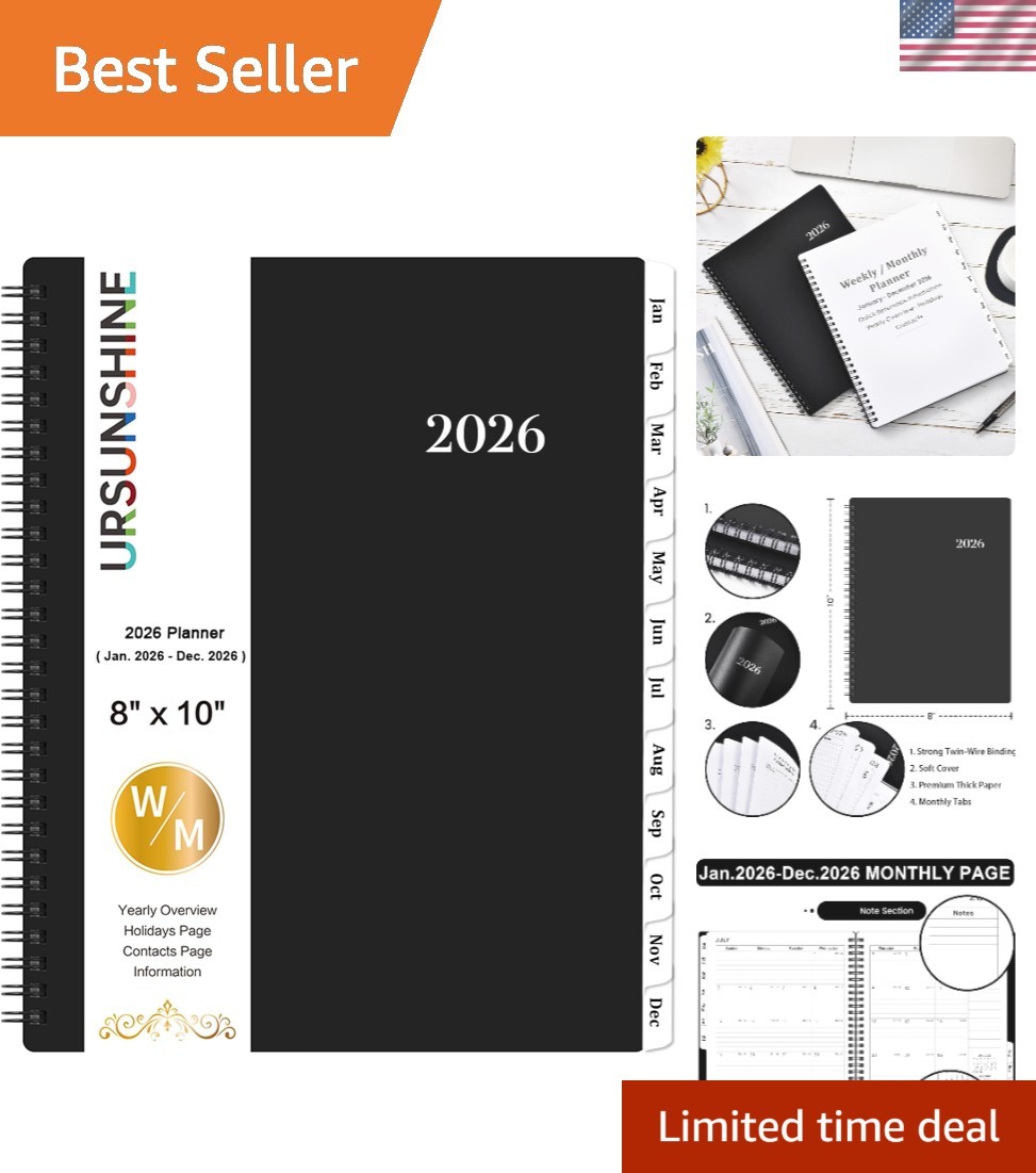 Versatile 2026 Weekly & Monthly Planner, 8×10, Flexible Cover, Twin-Wire Binding