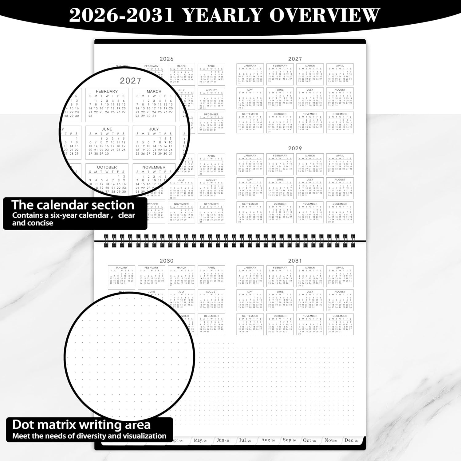 2026–2030 5-Year Monthly Planner, 9×11 Large Calendar with Tabs & Notes