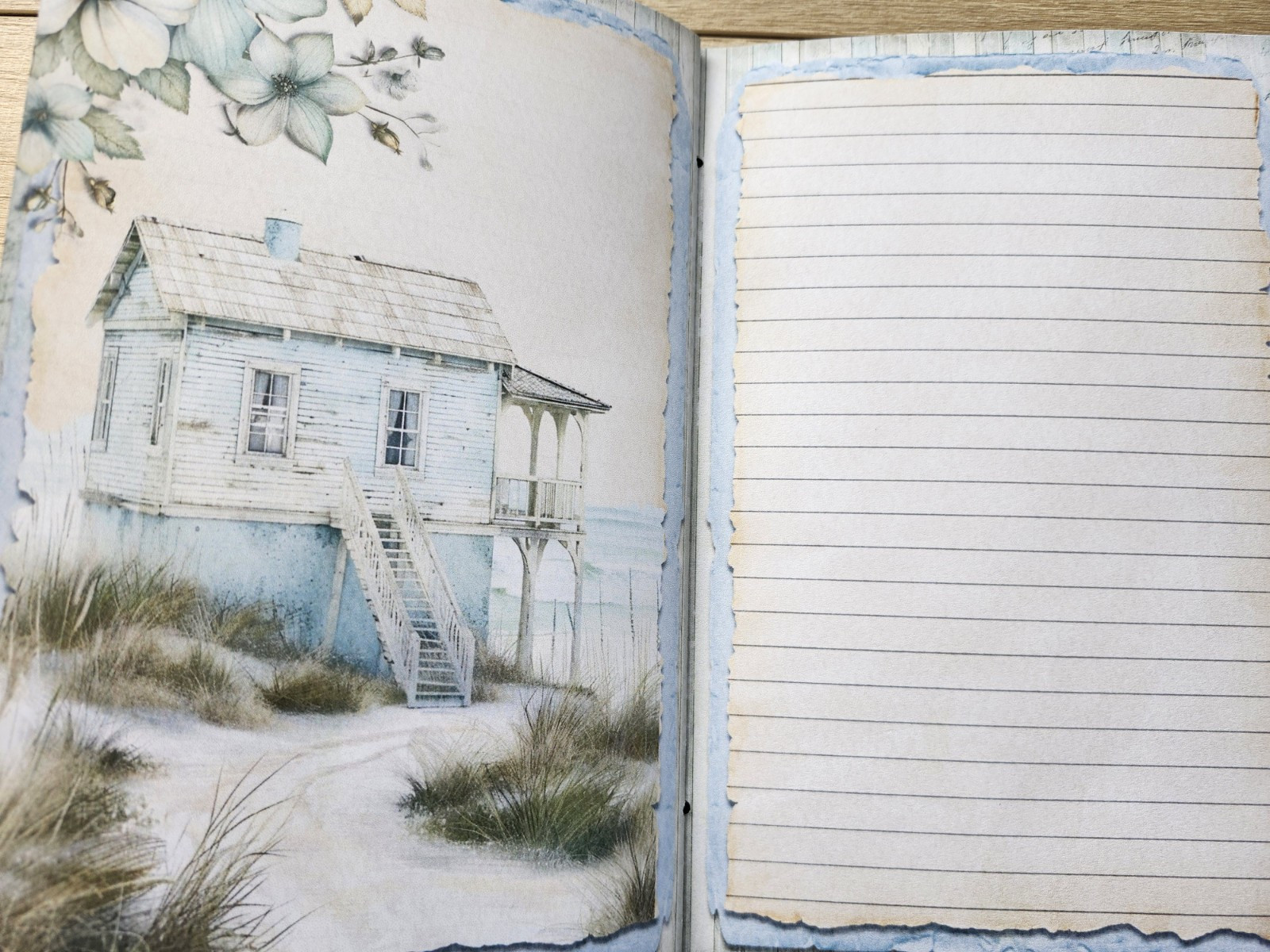 Junk Journal Booklet “BEACH HOUSE” HANDMADE Beach Ocean Sea Vacation 6″x9″ 40pg