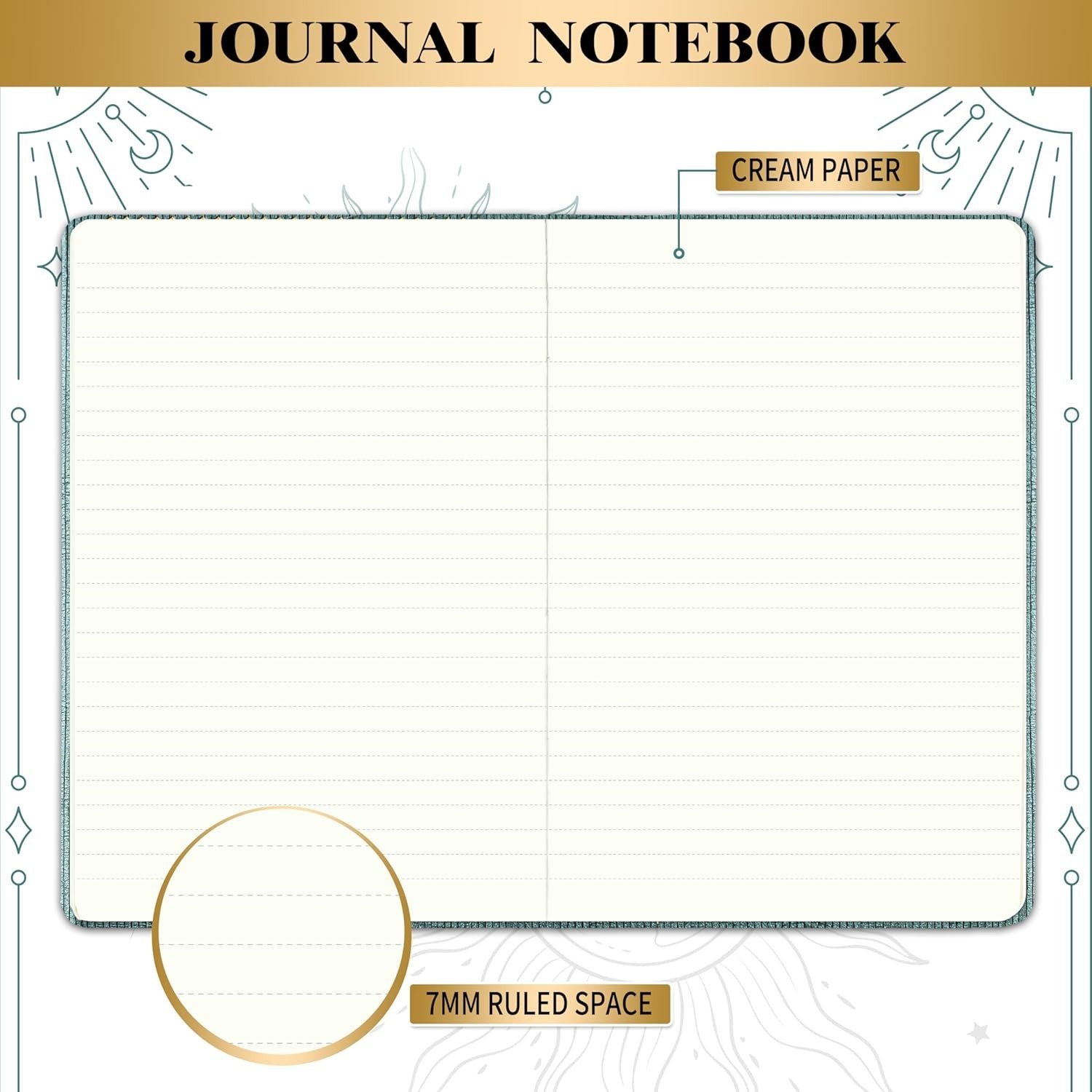 Compact Writing Notebook with 144 Thick Ruled Pages & Expandable Pocket – Cyan