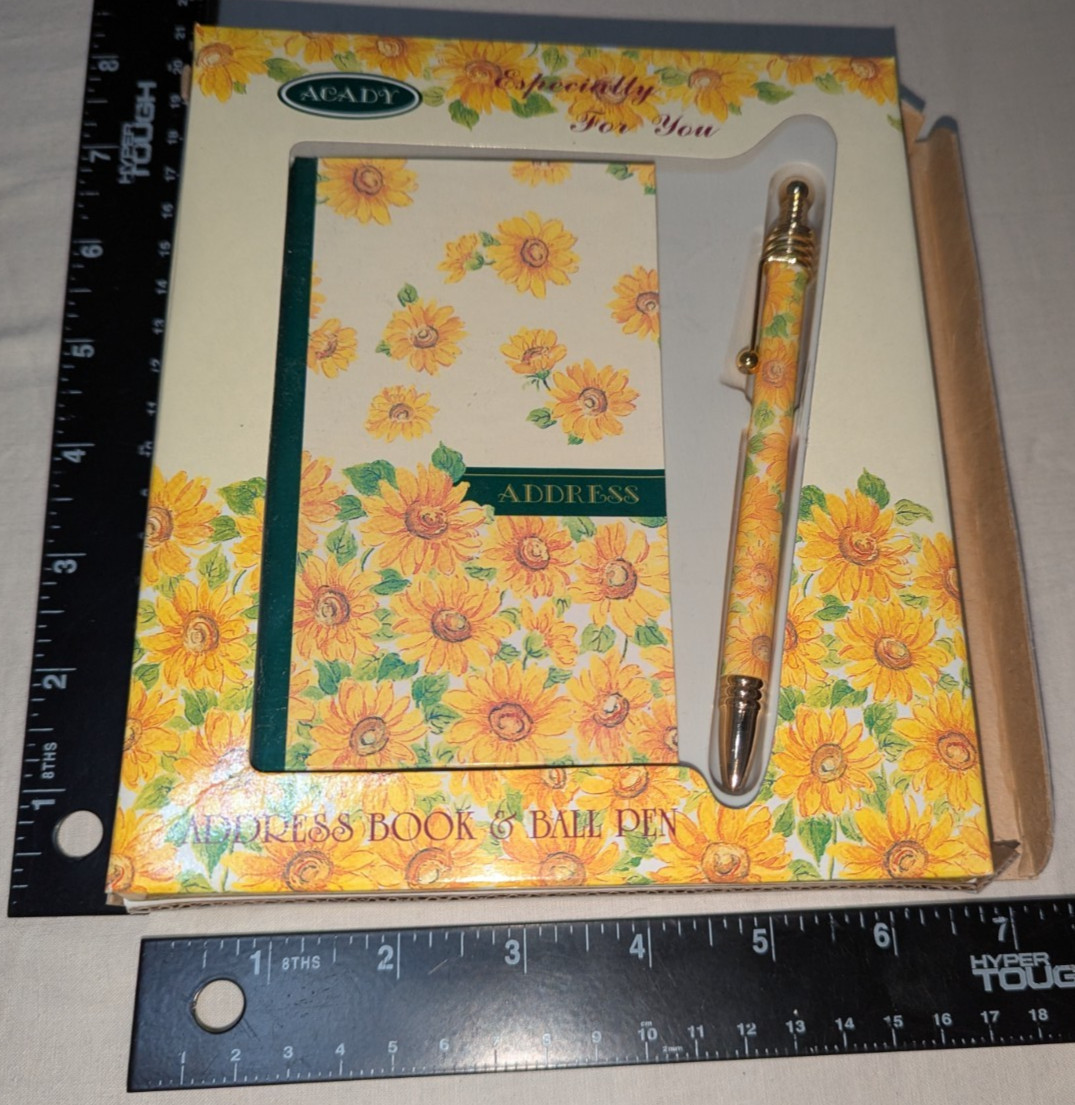 ACADY Yellow Flower Sunflower Pocket Address Book & Pen Gift Set Box