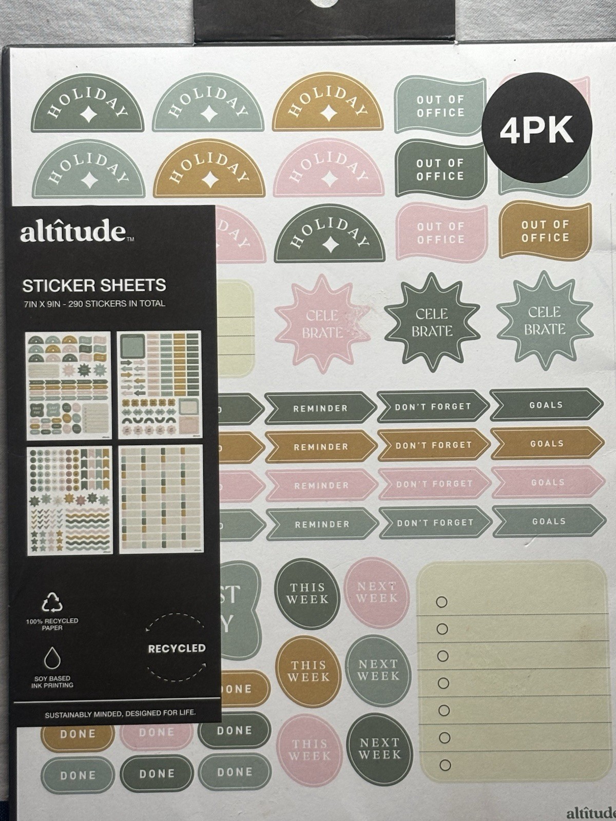 NEW 4 pack planner sticker sheets 290 stickers total, Holidays Etc., altitude.