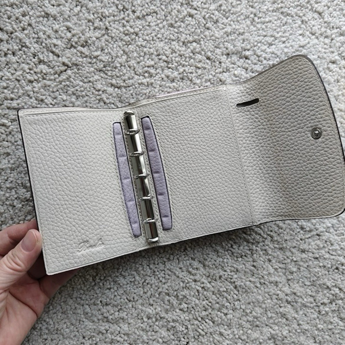 Brelio M5 Micro 5-Ring Leather Pocket Planner – Pastel Lavender / Cream w.box