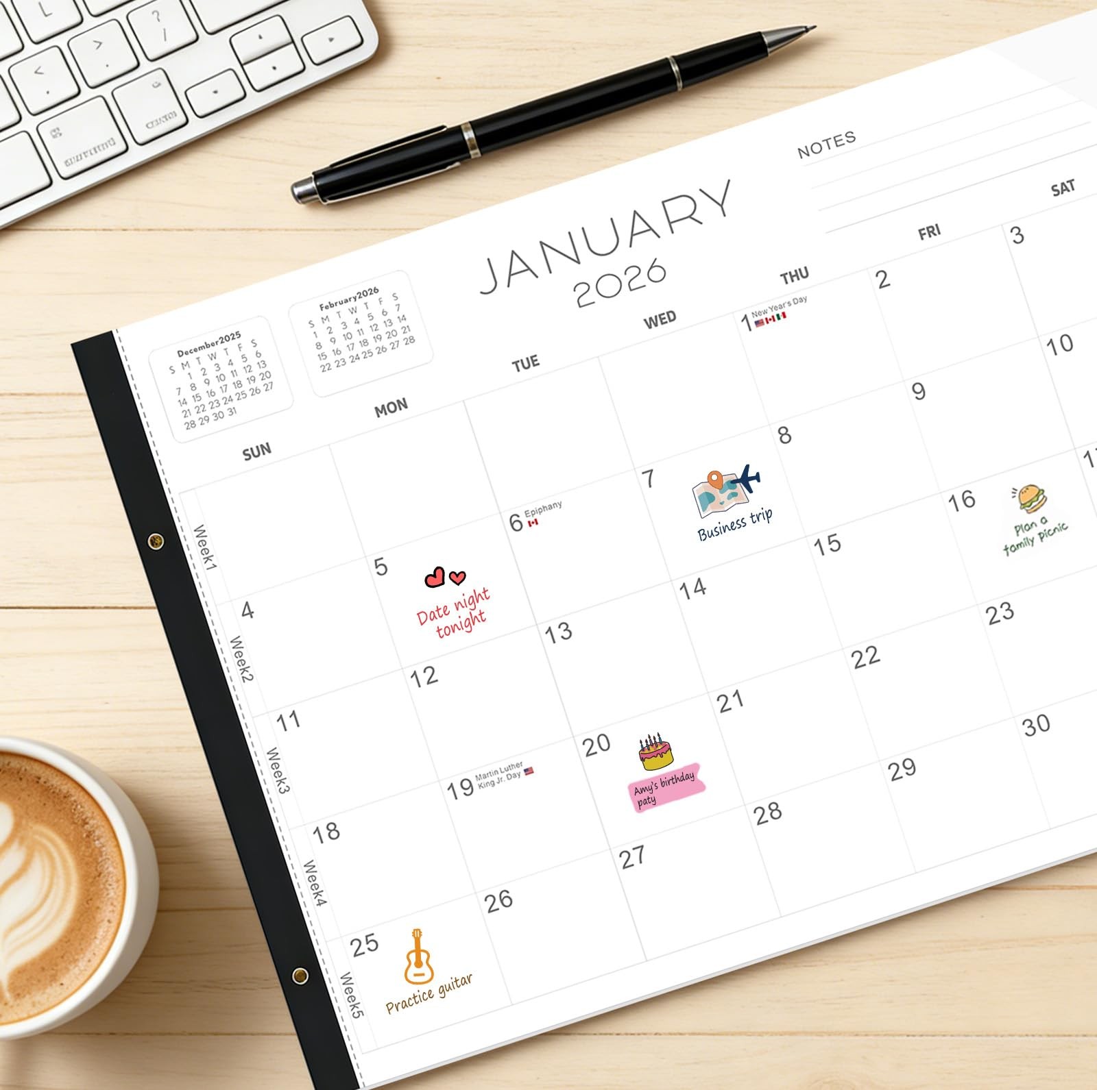 2026 Desk Calendar Large 22×17 – 22″W x 17″H, Concise (Jan 2026 – June 2027)