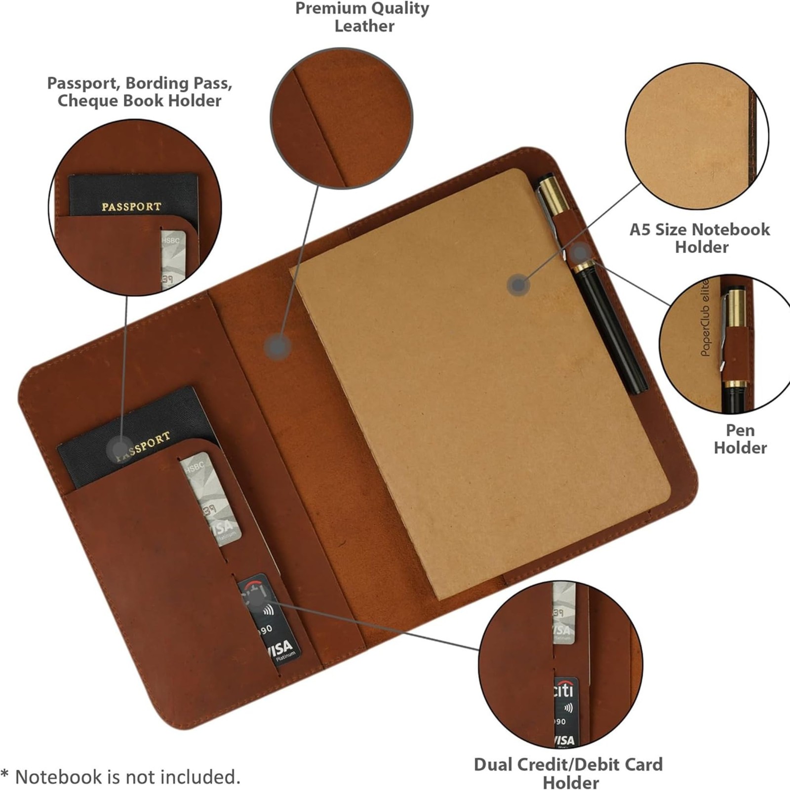 Leather Journal Cover | 5.75×8.25 Notebook Medium A5 | Refillable Cahier | L