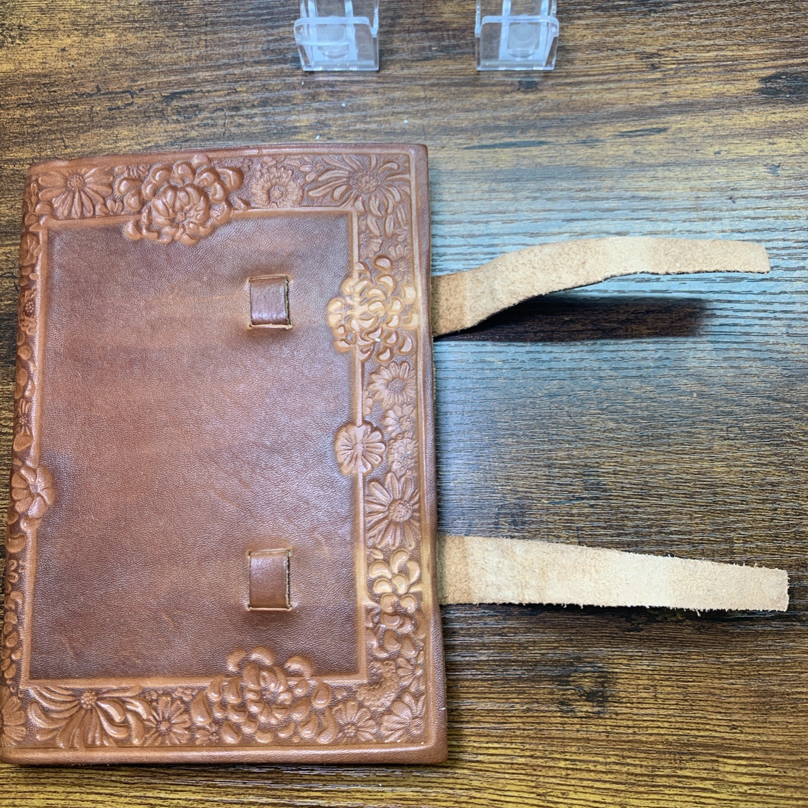 Leather Floral Embossed Journal Notebook with Straps Made in Italy