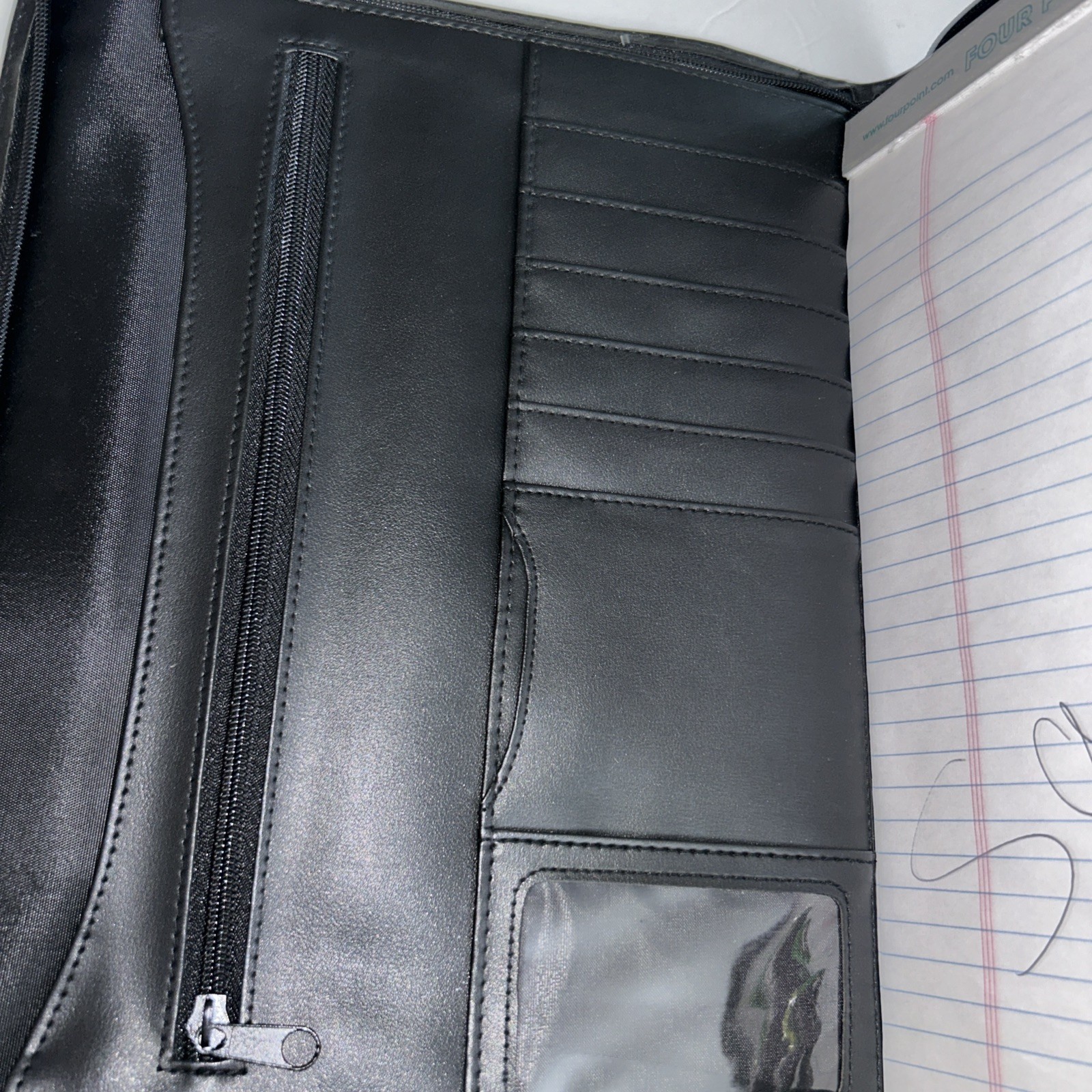 No Brand Leather Portfolio Folder Card Holder Business Organizer with Zipper