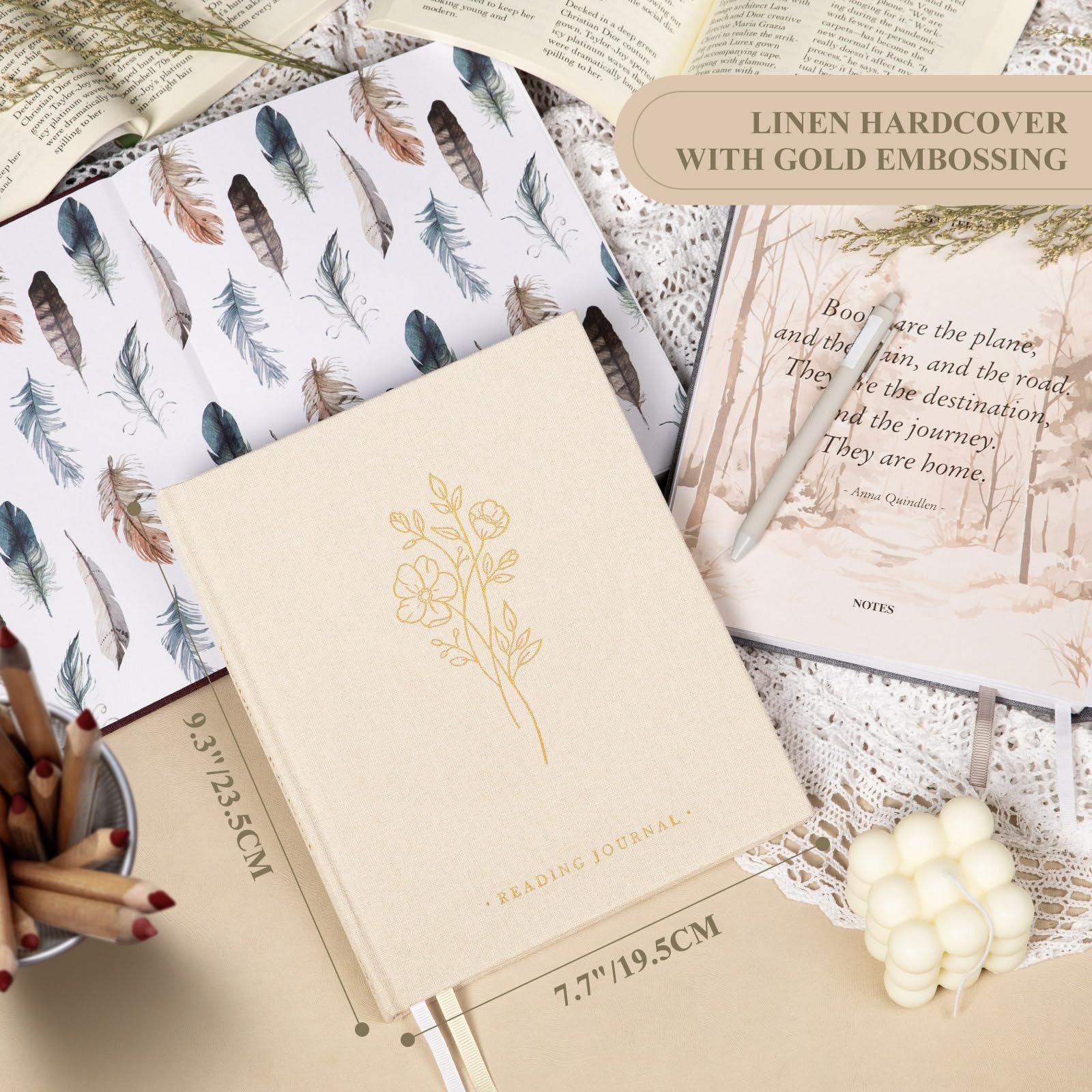 Reading Book Journal for Book Lovers Readers, 9.3″ x 7.7″, 158 Pages Linen Ha…