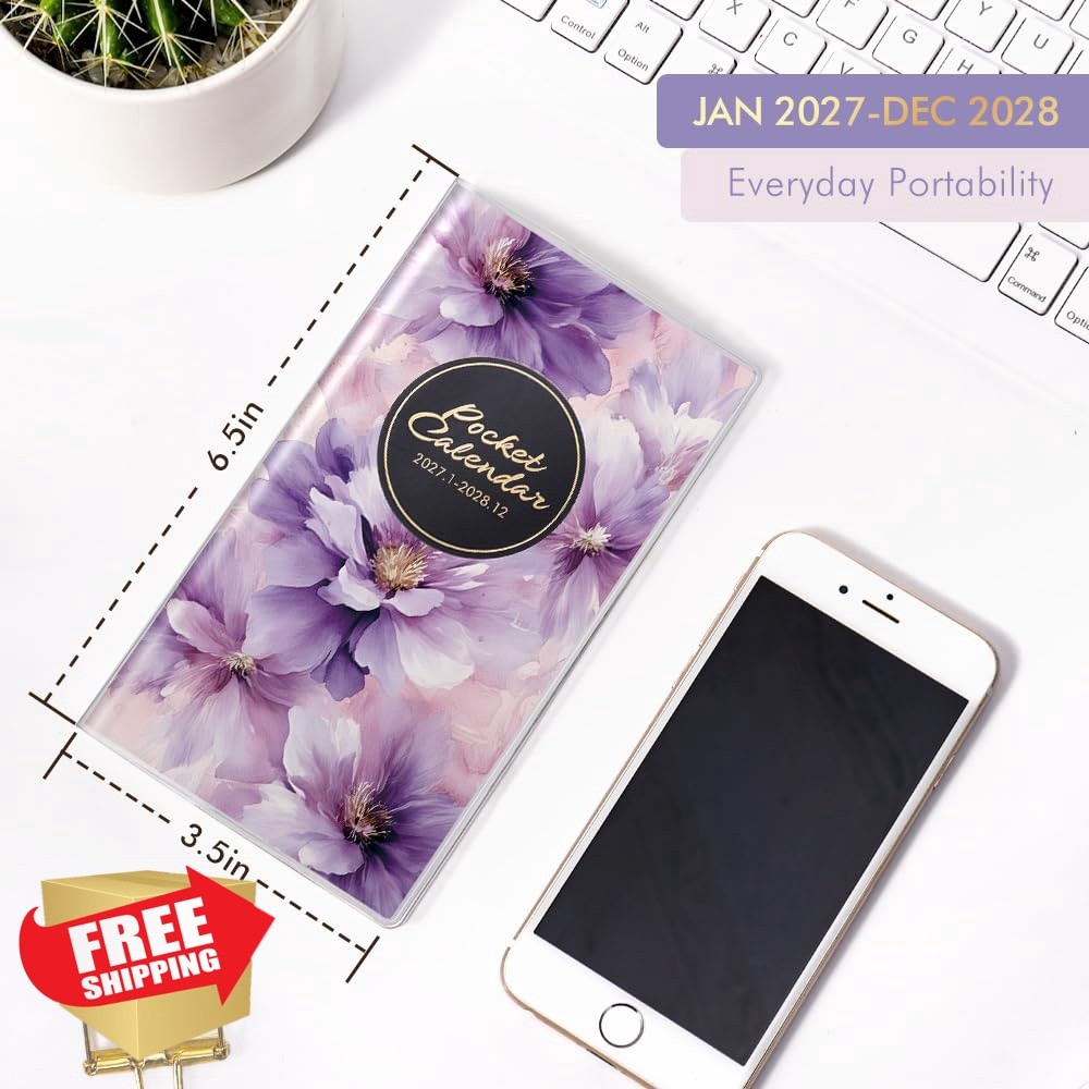 molekaus Planner Purple Flower 3.5×6.5In 2027-28