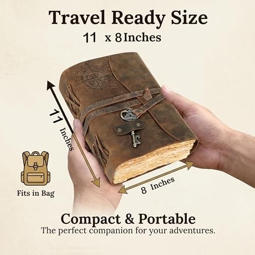 Vintage Leather Journal, Handmade Antique Diary with Deckle Edge Paper, 11×8 Inc
