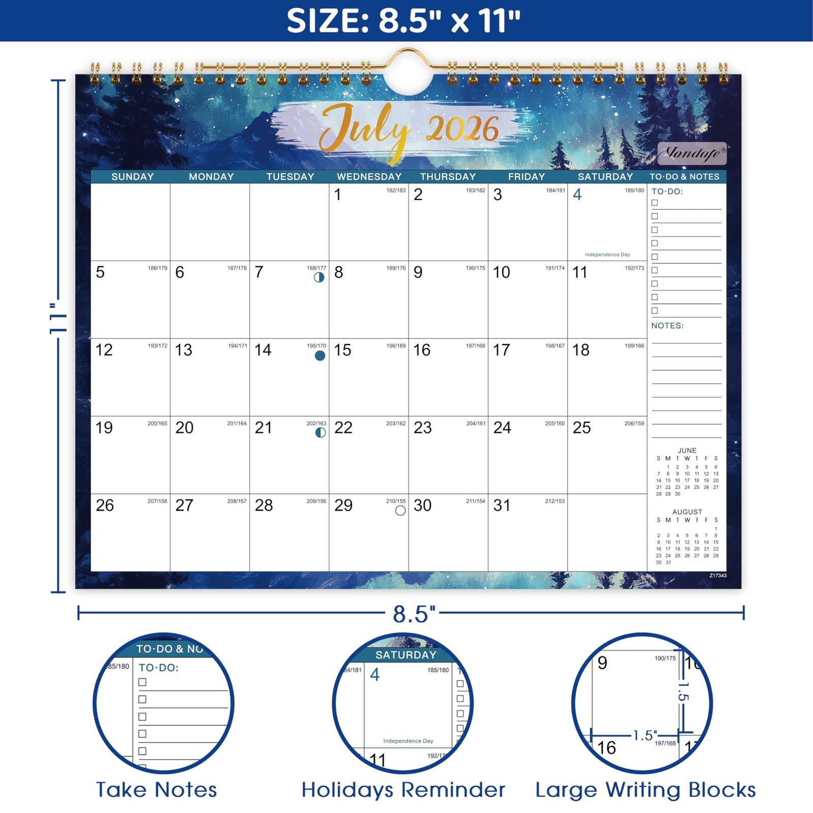 Calendar 2026-2027 – 2026-2027 Wall Calendar, JUL 2026 – DEC 2026, 11″ x 8.5″…