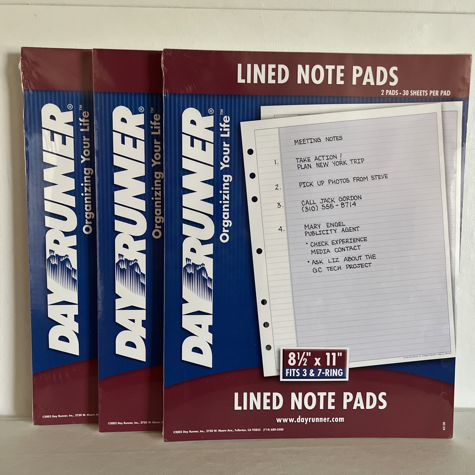 Lot 3 New Packs of Day Runner Lined Note Pads 8 1/2″ x 11″, Fits 3 Ring & 7 Ring