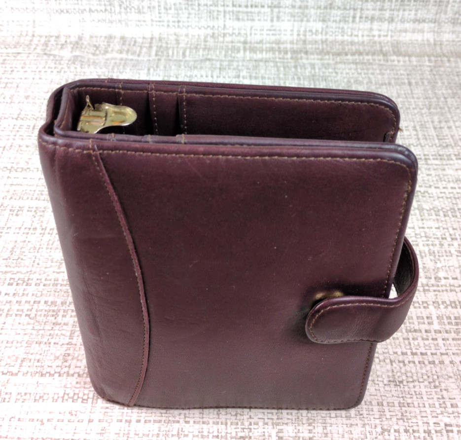 Franklin Quest Compact Open Top Snap Leather Binder Wallet 6 Rings Burgundy