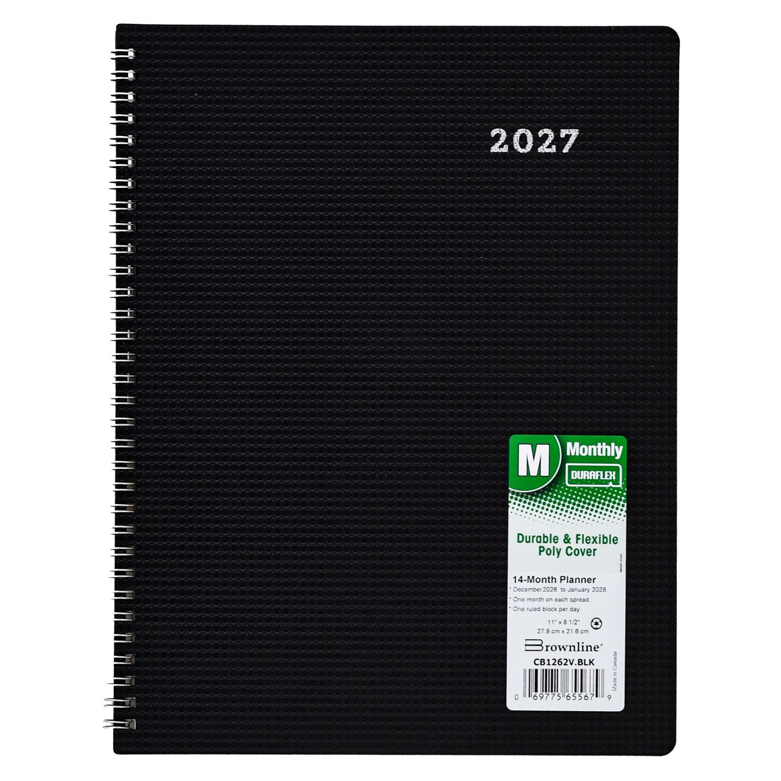 2025 Brownline CB1262V.BLK Duraflex Monthly Planner, 8-1/2 x 11″