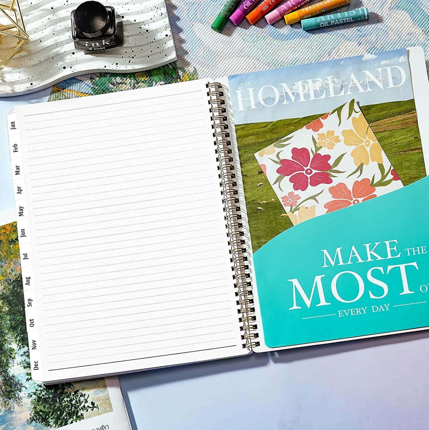 2026 Planner Daily Weekly Monthly 8.5×11 Colorful Tabs Floral Organizer