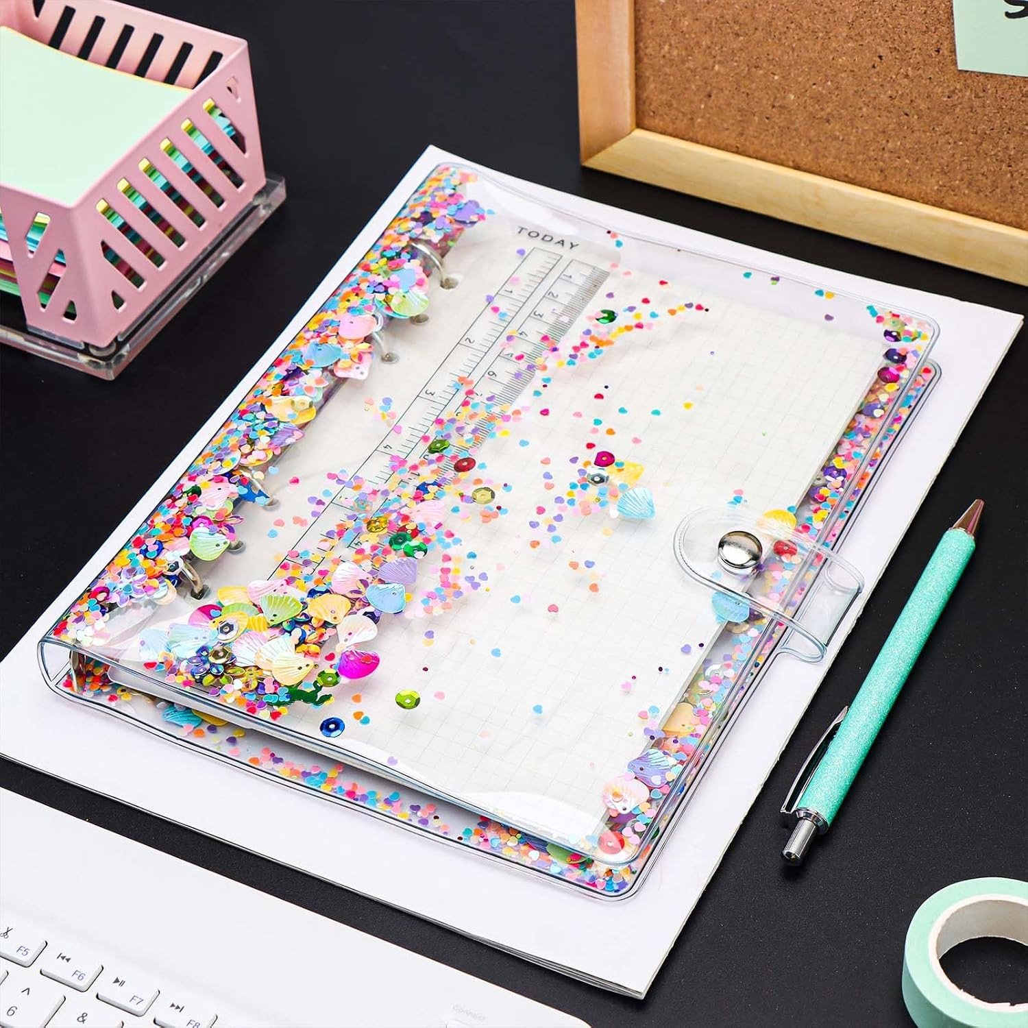 A5 Budget Binder Cover 6 Ring Binder Cute Glitter Quciksand PVC Planner Cover…