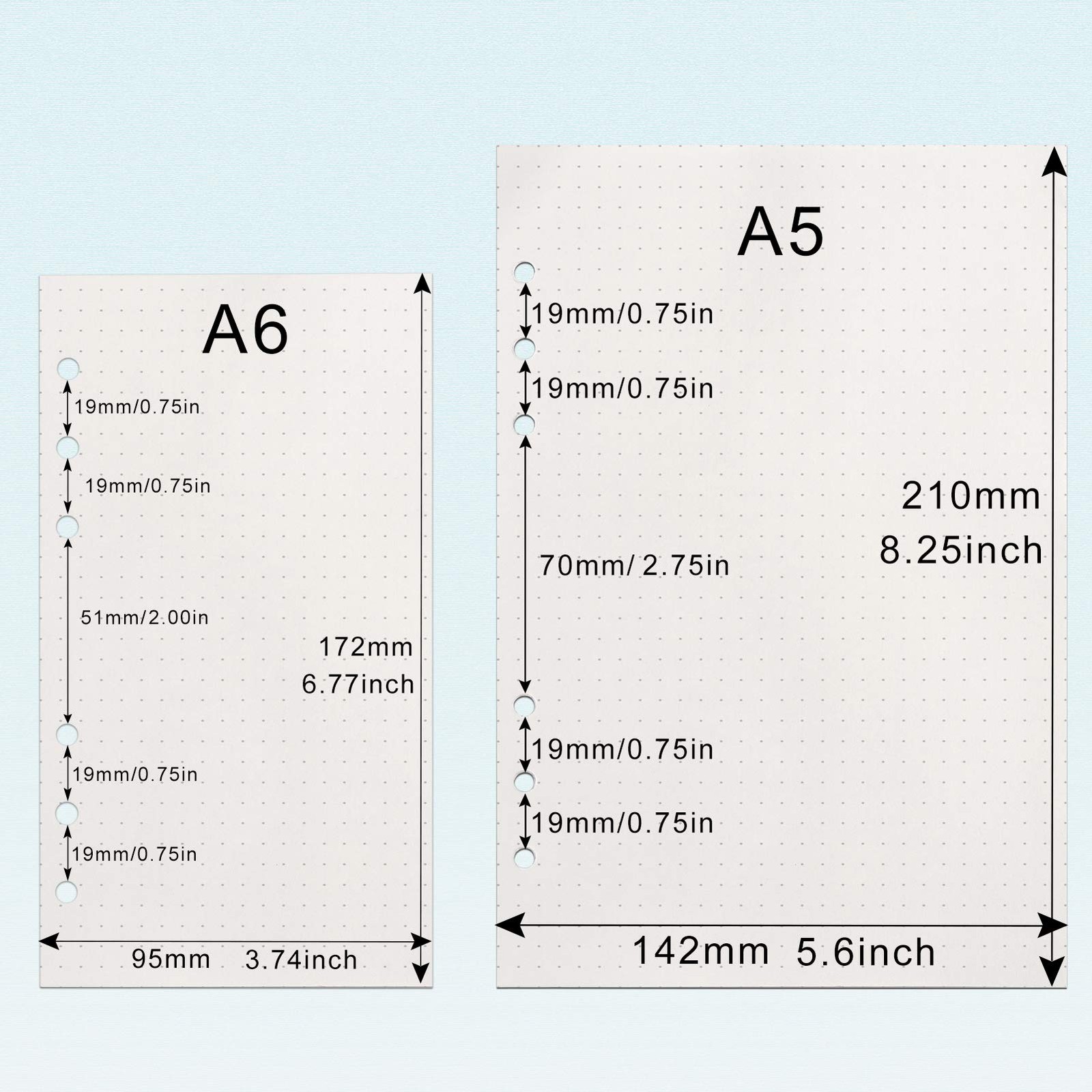 Toplive [3 Pack] A5 Refill Paper – 100GSM Thick 6 Hole 3 Pack, Dot