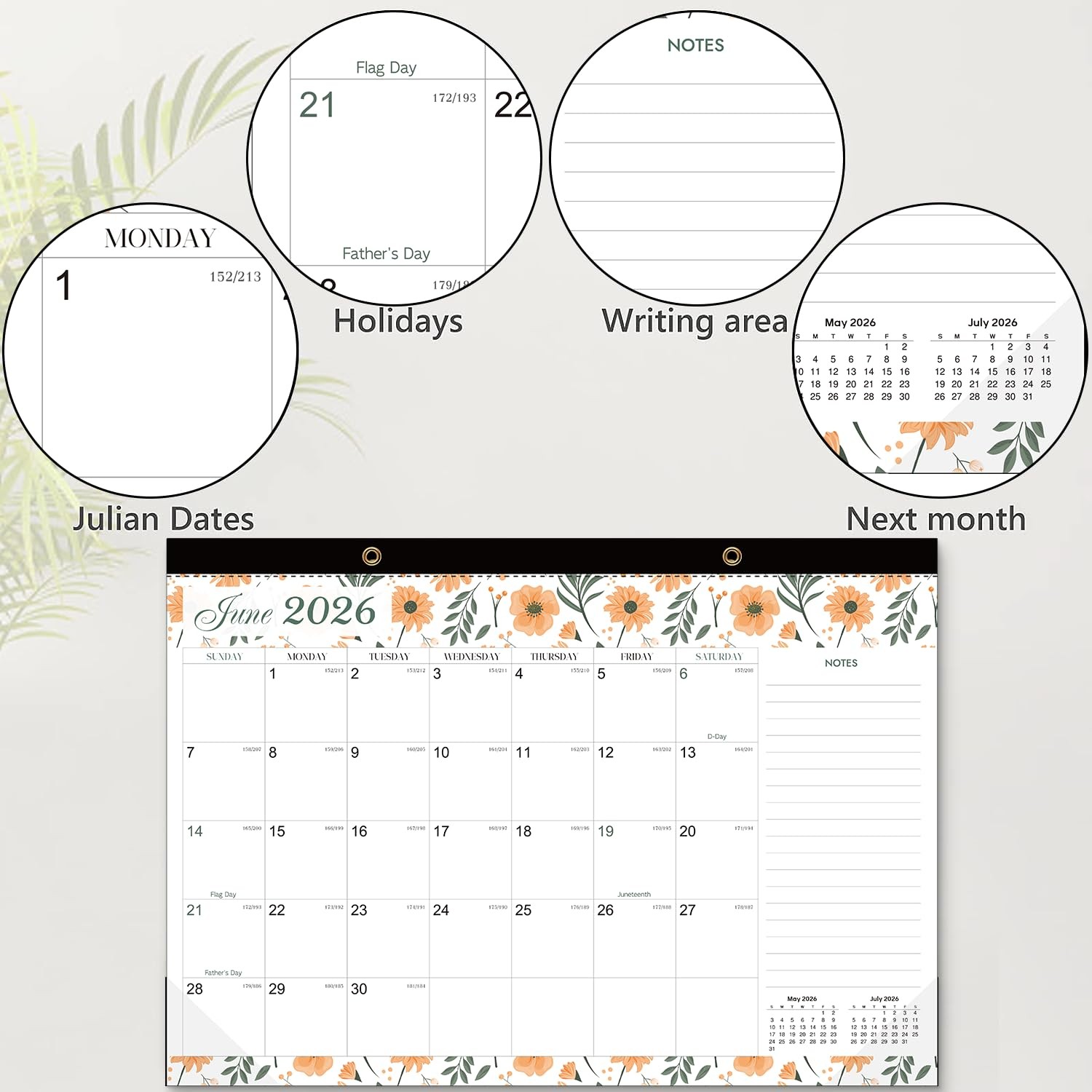 DESEN 2026-2027 Desk Calendar , Jan 2026-Jun 2027, 17″x12″ Large Size , Color