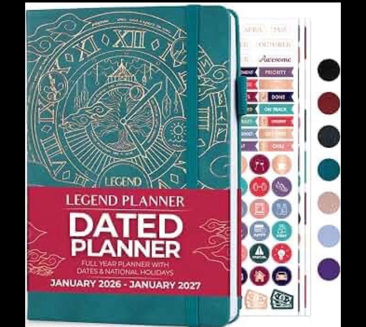 Legend Planner | Dated Planner 2026 | A5 5.5×8.3 | Dark Teal & Gold | SEALED