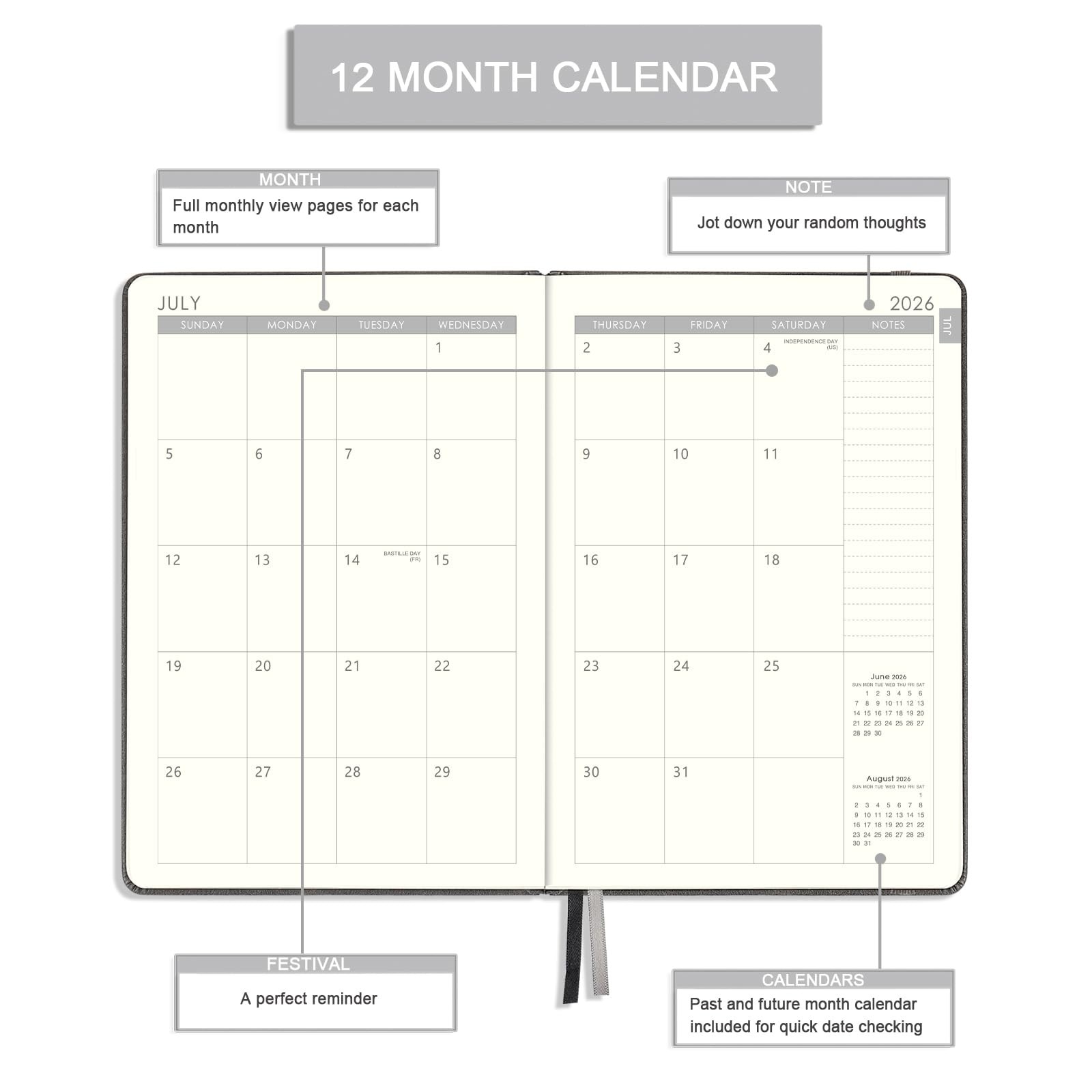 2026-2027 Planner – 5.75″ X 8.25″, JUL. 2026 – JUN. 2027, X gray