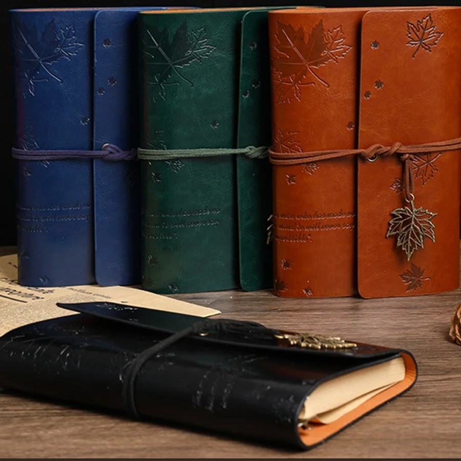 Vintage Spiral Ring Journal Leather Cover Kraft Paper Travel Diary Gift