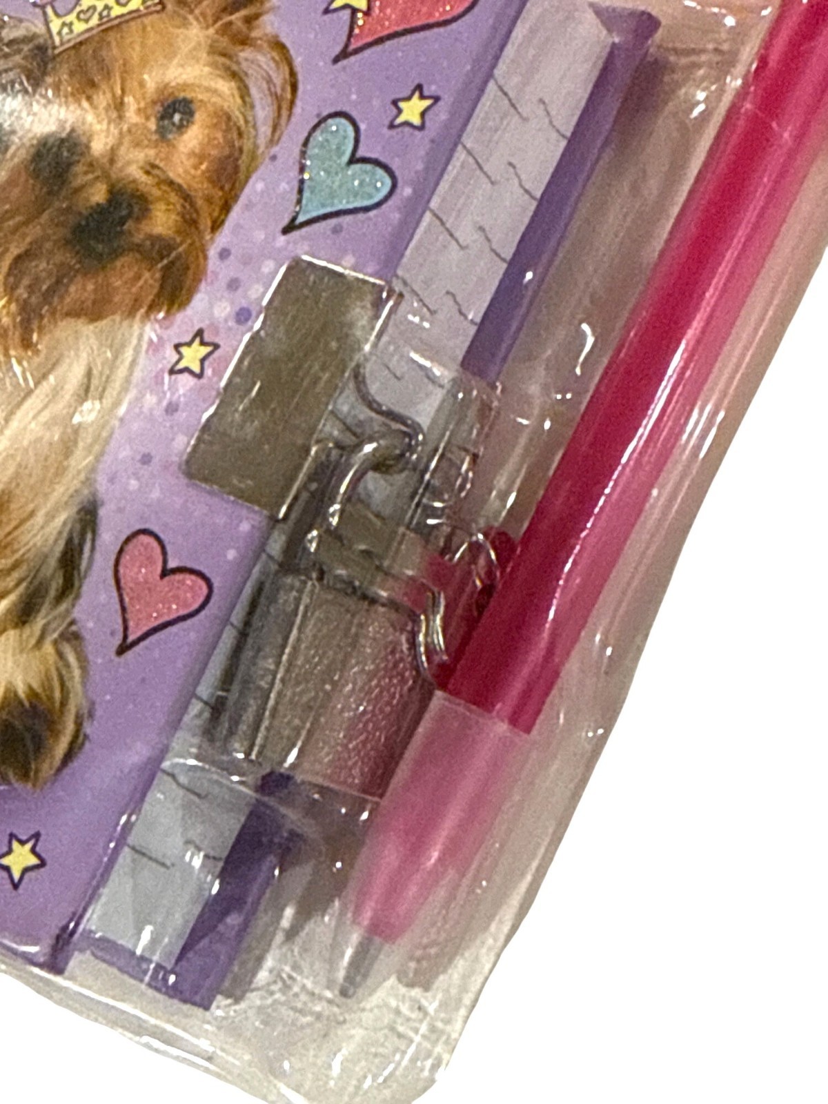 Vintage Claire’s Club Mini Diary Lock & Key Pom Pom Pen Set 4″ x 3″ x.75″ Purple