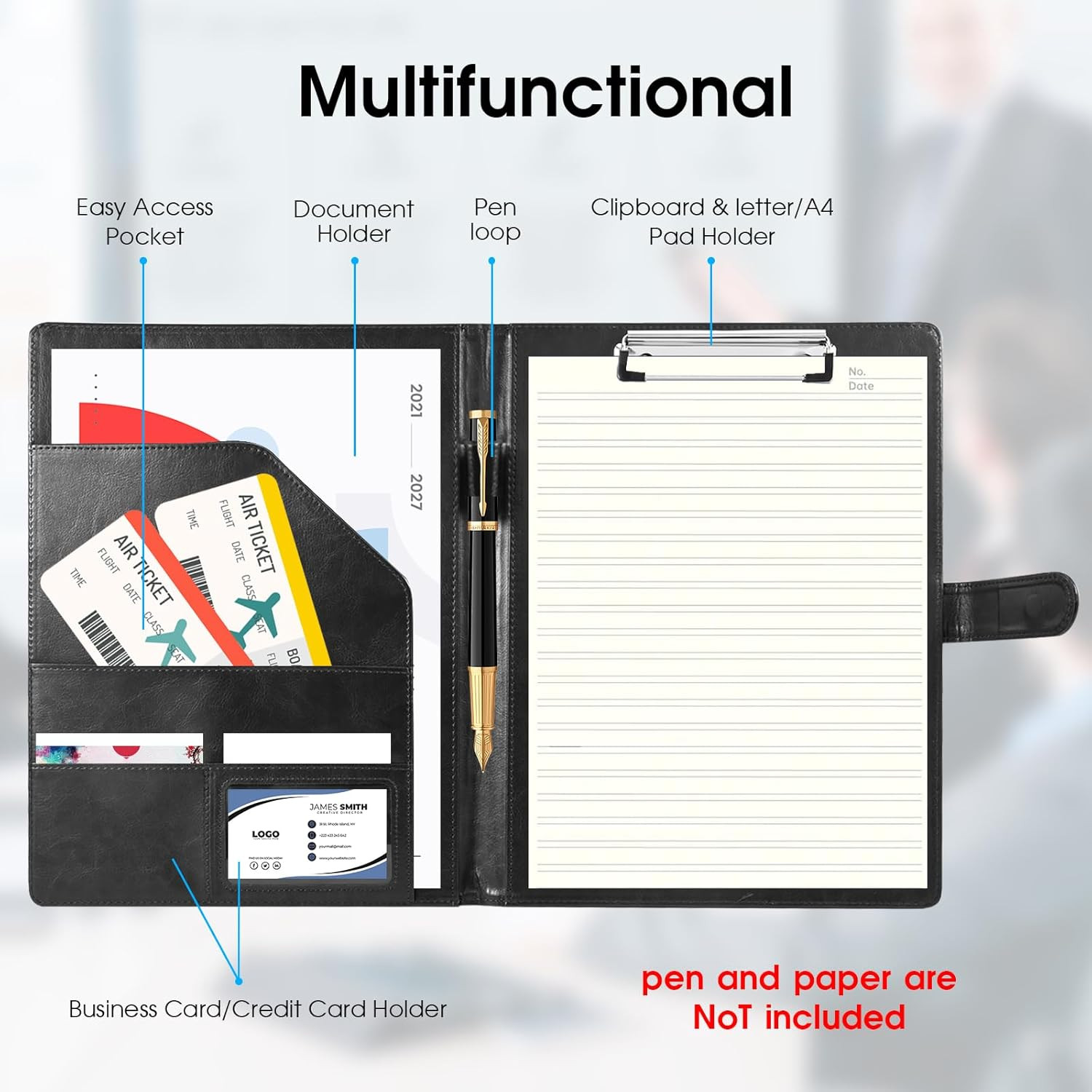 Professional Leather Portfolio Binder Padfolio with Clipboard for Resume