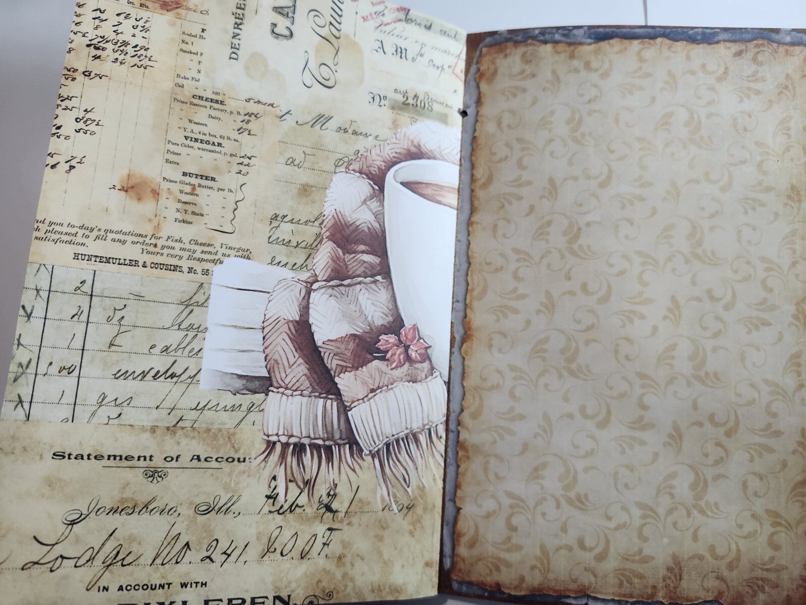 Junk Journal Booklet “COFFEE TIME” HANDMADE Cards, Pockets, Ephemera + more!