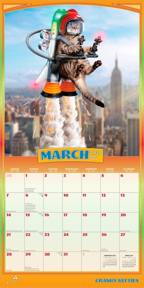 Avanti Cranky Kitties OFFICIAL | 2027 12×24″ (Hanging) Square Wall Calendar