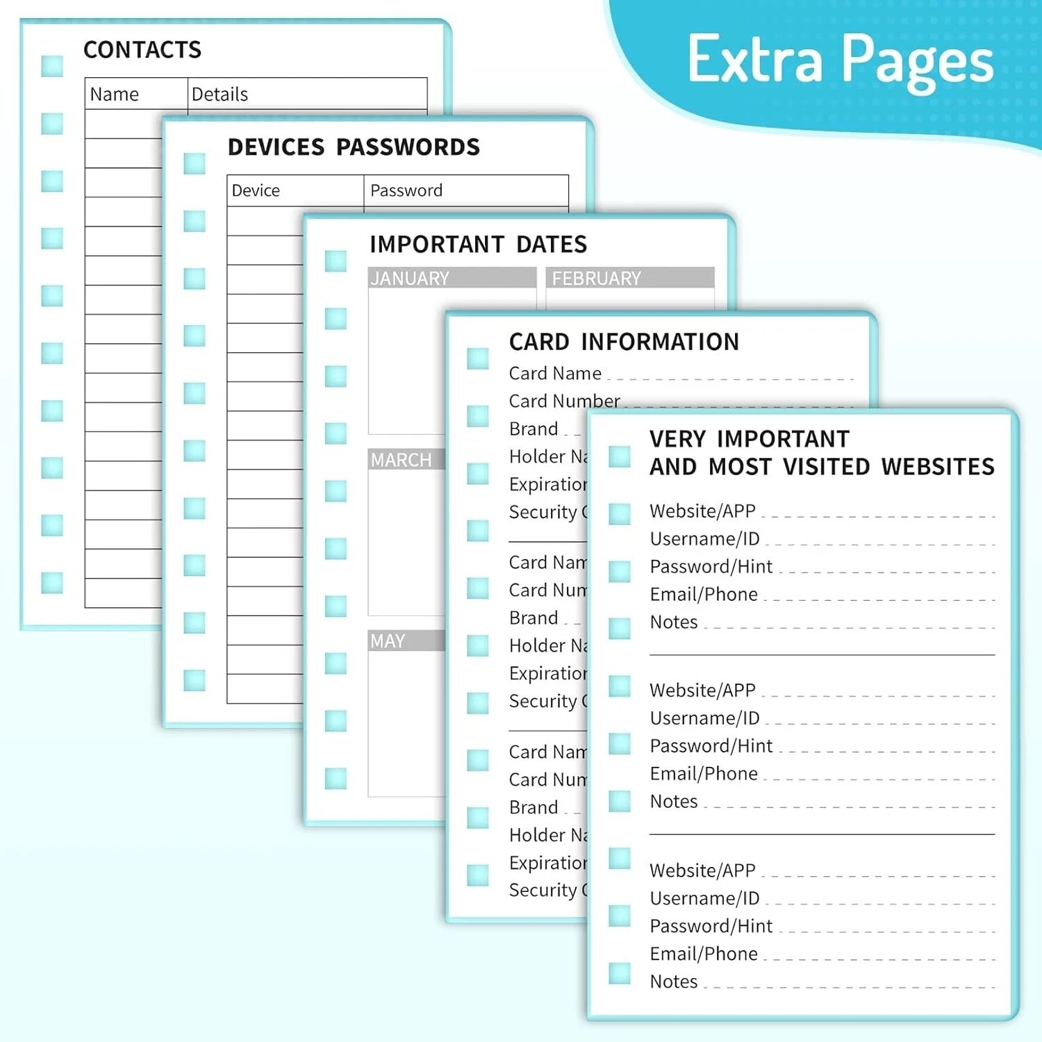 Password Book with Individual Alphabetical Tabs, 4″X5.5″ Small Password Notebook