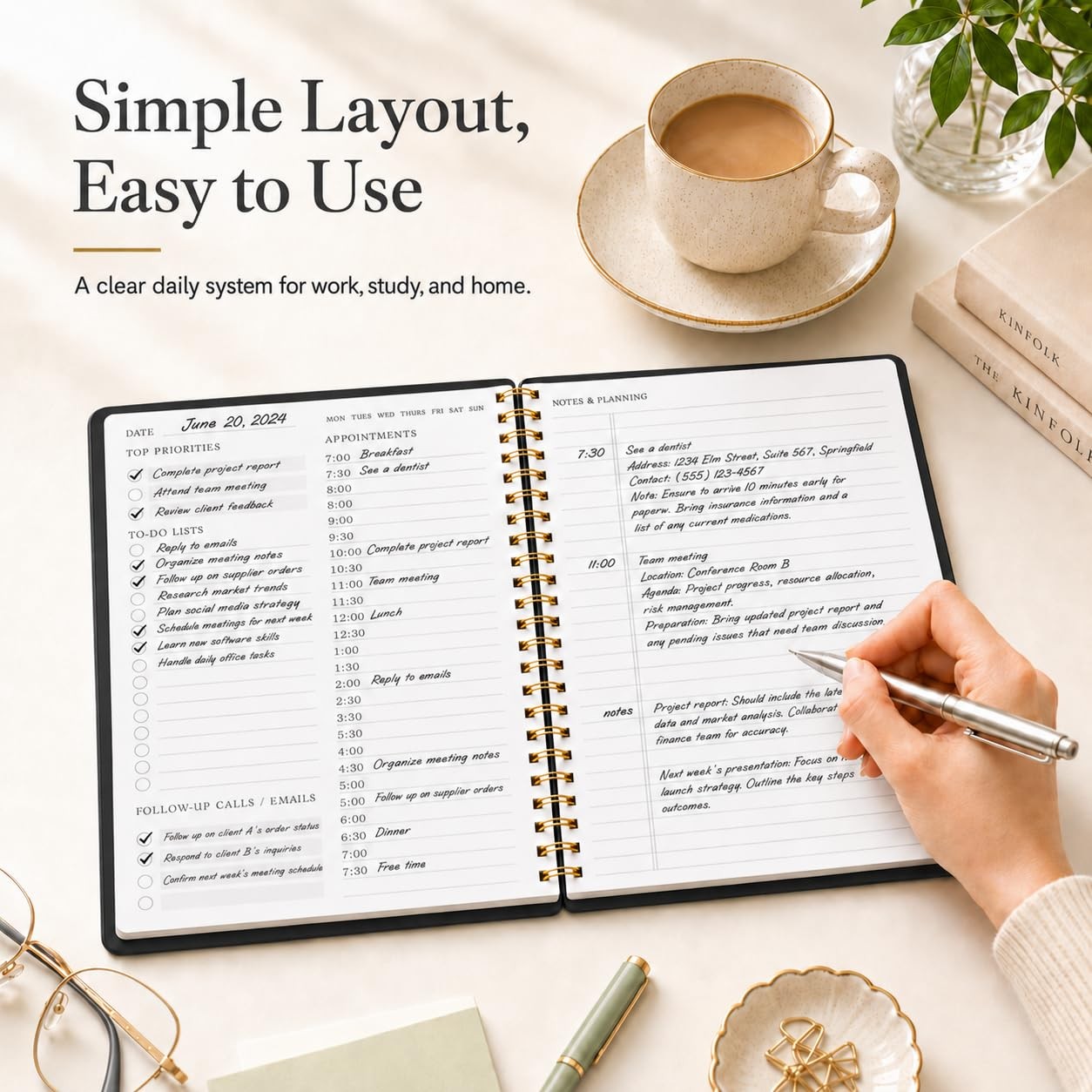 Daily Planner with Hourly Schedules – Undated To Do 5.5 x 8.5 inches, a.Black
