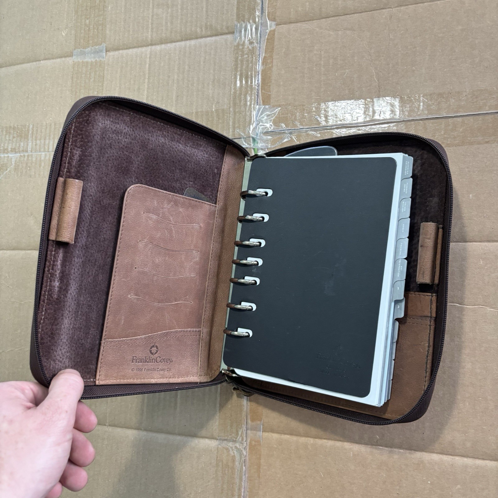 Vintage Franklin Covey 7 Ring Full Grain Italian Leather Classic Brown Planner