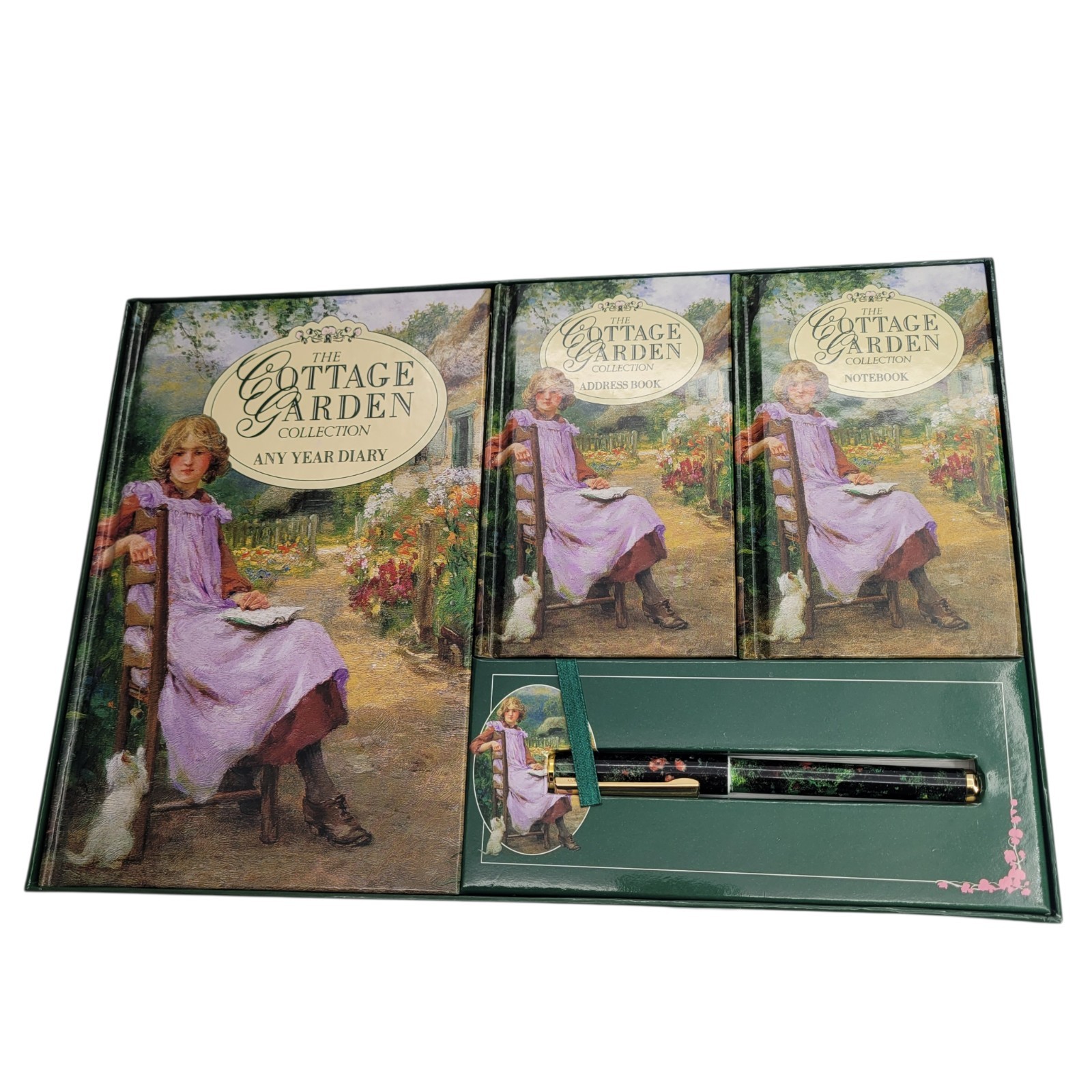 Vintage 1996 Cottage Garden Floral Gift Set Any Year Diary Address Book Pen