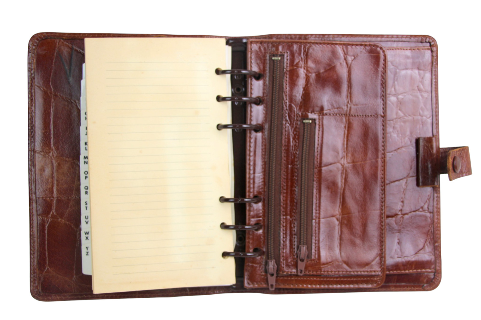 Max Leather BROWN REAL LEATHER CROCO BIFOLD TRAVEL ORGANIZER NOTEBOOK WALLET