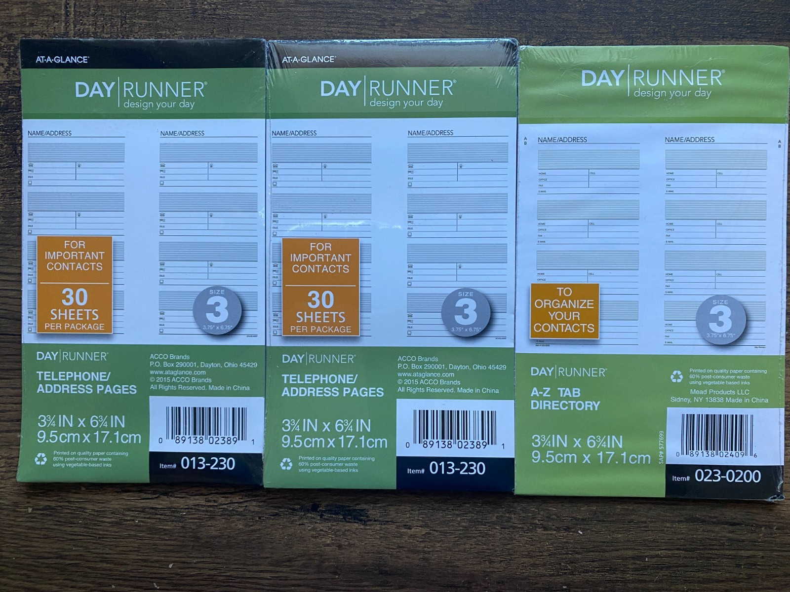 Day Runner A-Z Directory Size 3 Planner 3 – Telephone Name Address Inserts