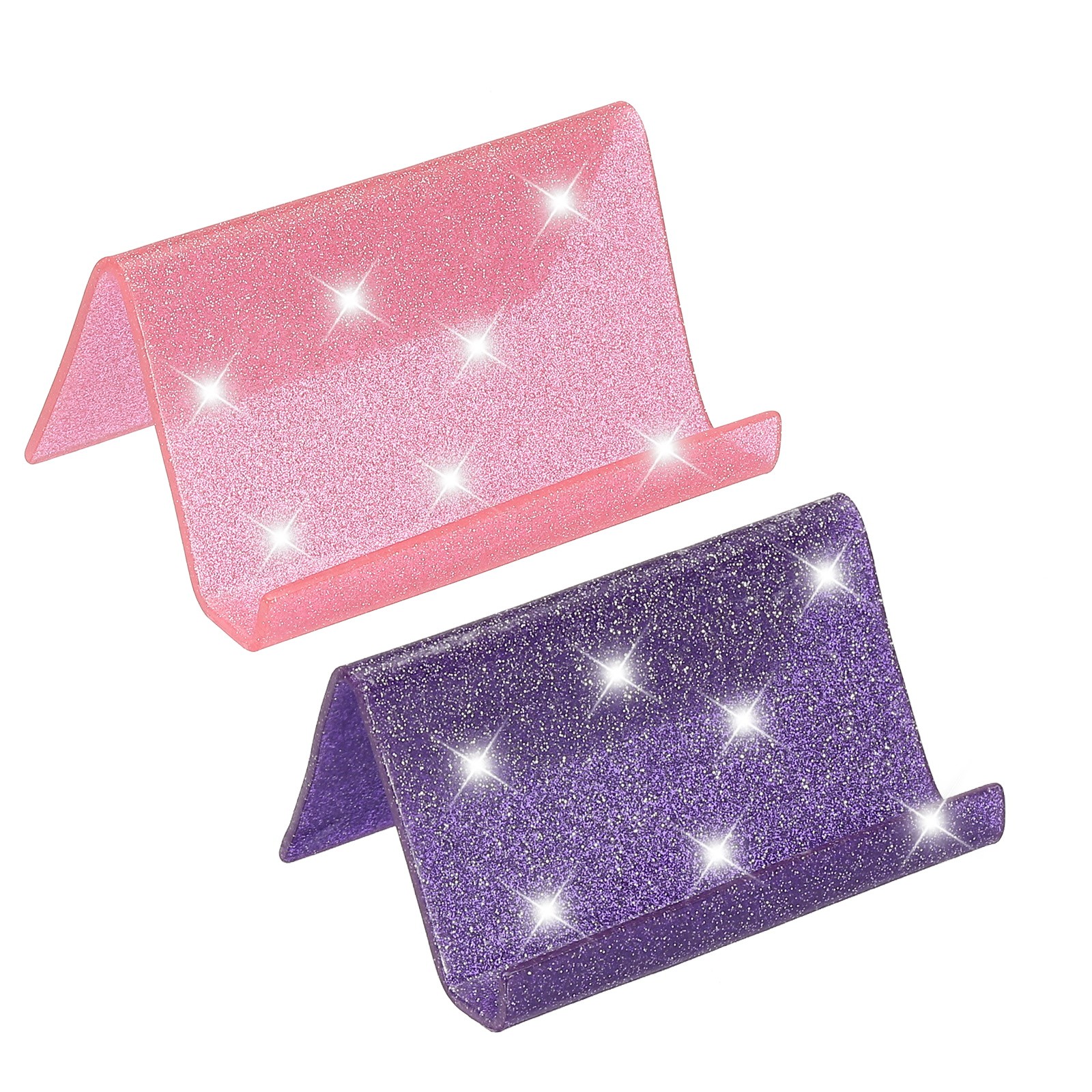Business Card Holder for Desk, 2Pcs Acrylic Card Holders Shine, Pink/Purple