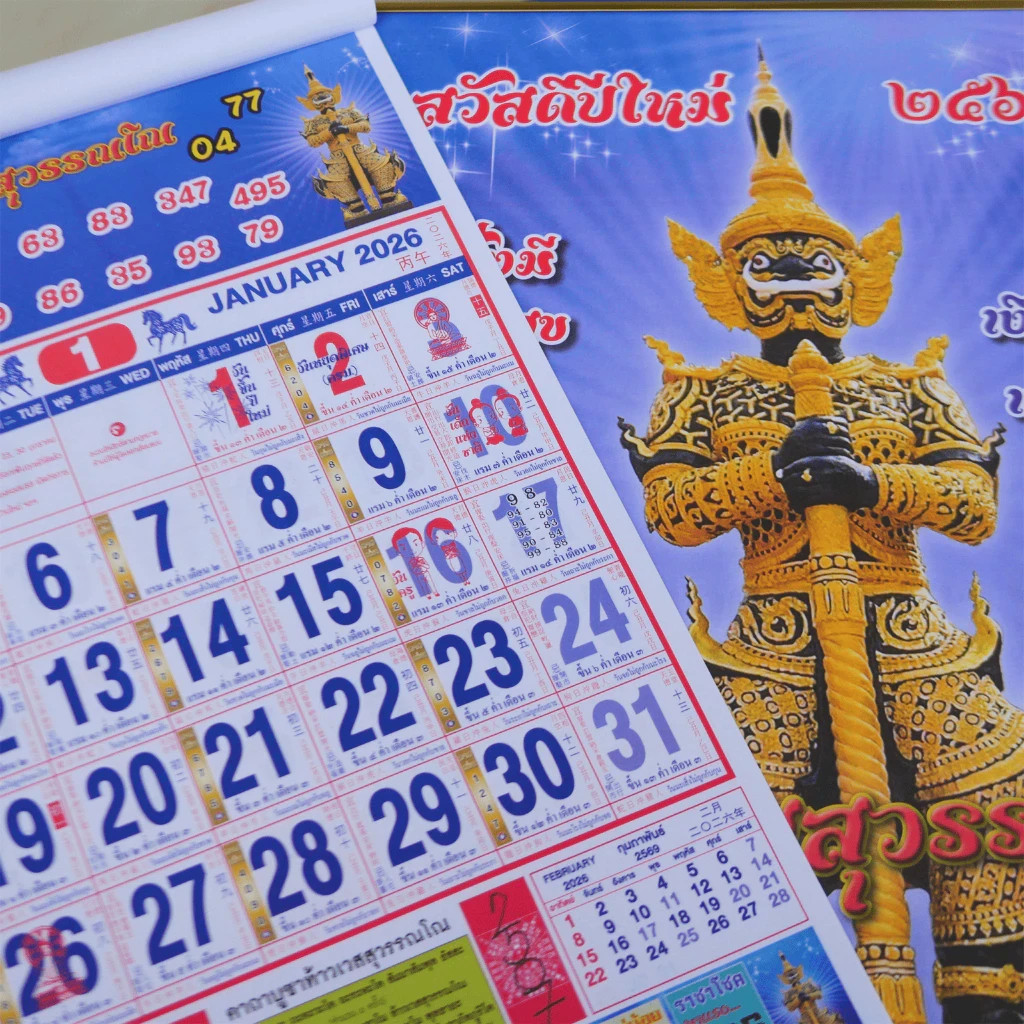 Thai Wall Calendar 2026/2569 Thao Wessuwan Deity Lucky Fortune Hanging Type
