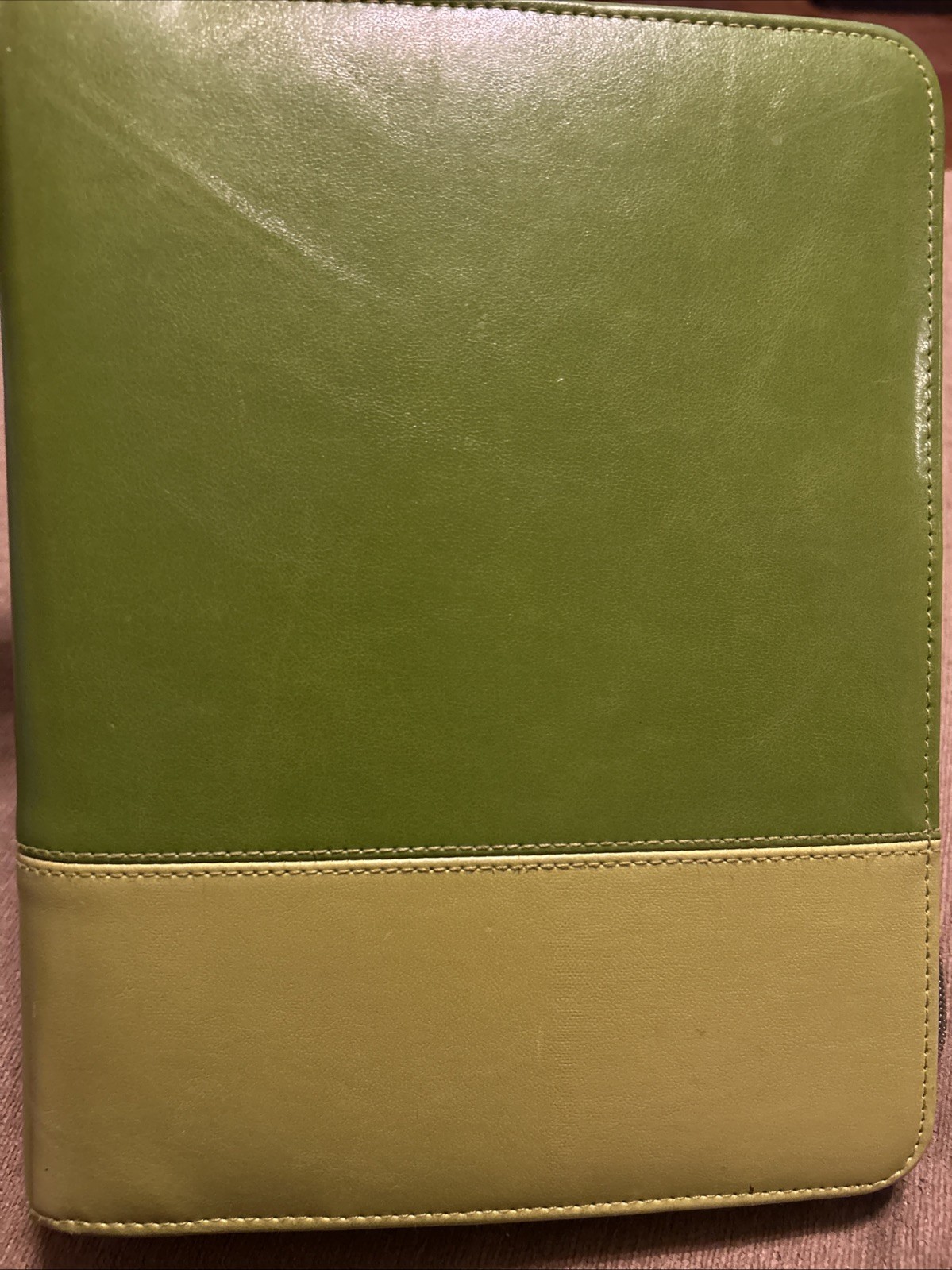 Franklin Covey Classic Zipper Planner Ring Binder Genuine Green Leather 7 Rings