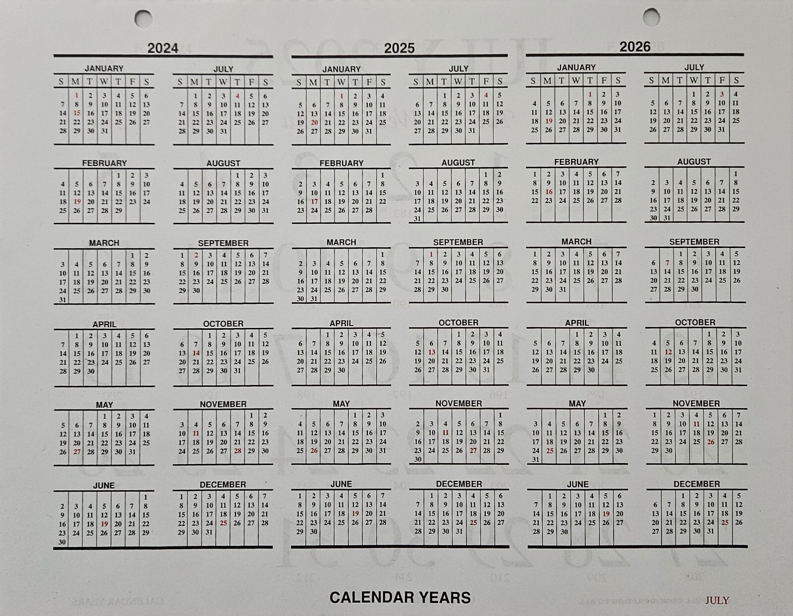 UNICOR 2025 US GOVERNMENT WALL CALENDAR NSN 7510-01-664-9508 Pack Of 5