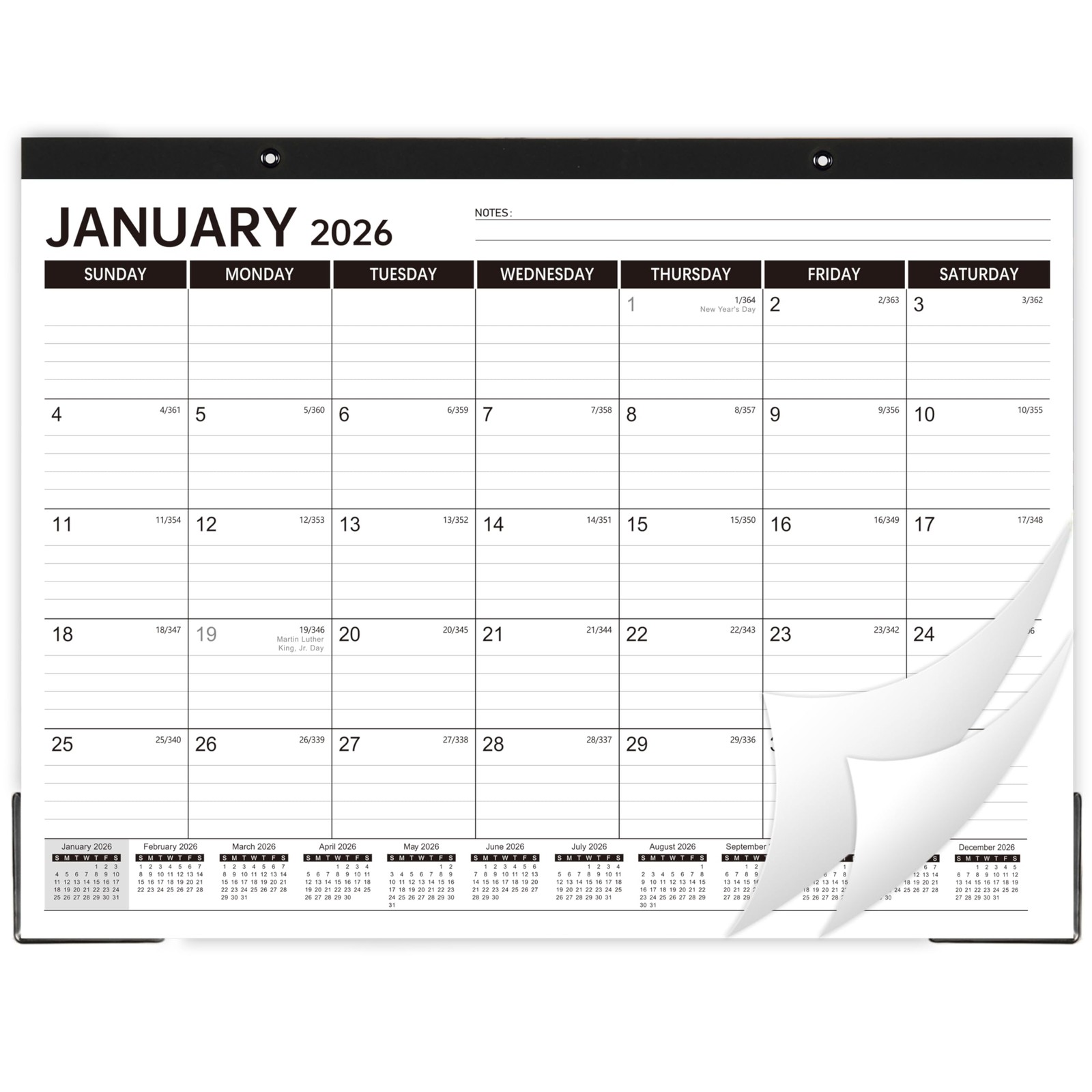2026 Desk Calendar – 2026 from January to December 2026, Large White