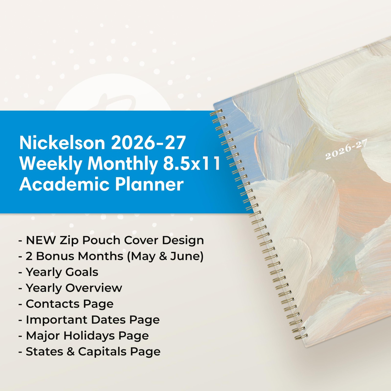 Academic Year Planner 2026-2027, 8.5″ x 11″, Wirebound, Flexible Cover – Stay