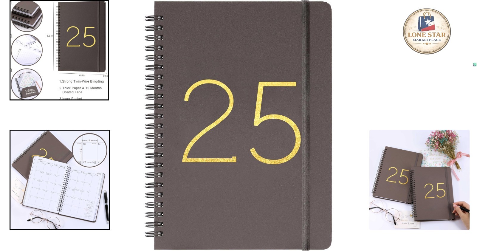 2025 Planner with Twin-Wire Binding – Weekly & Monthly Views, Grey Cover
