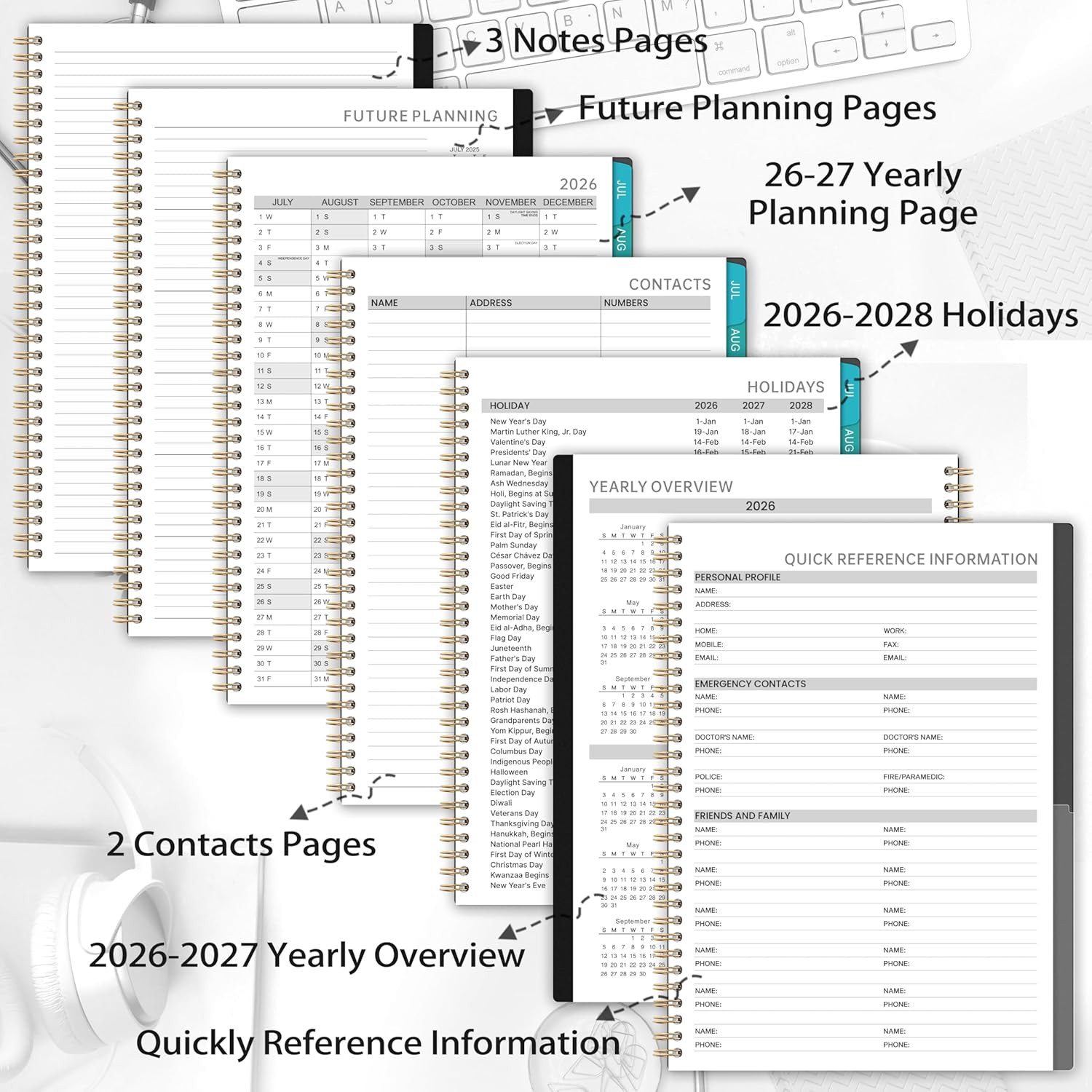 2026-2027 Appointment Book Planner 9×11 Daily Hourly Weekly Monthly Black
