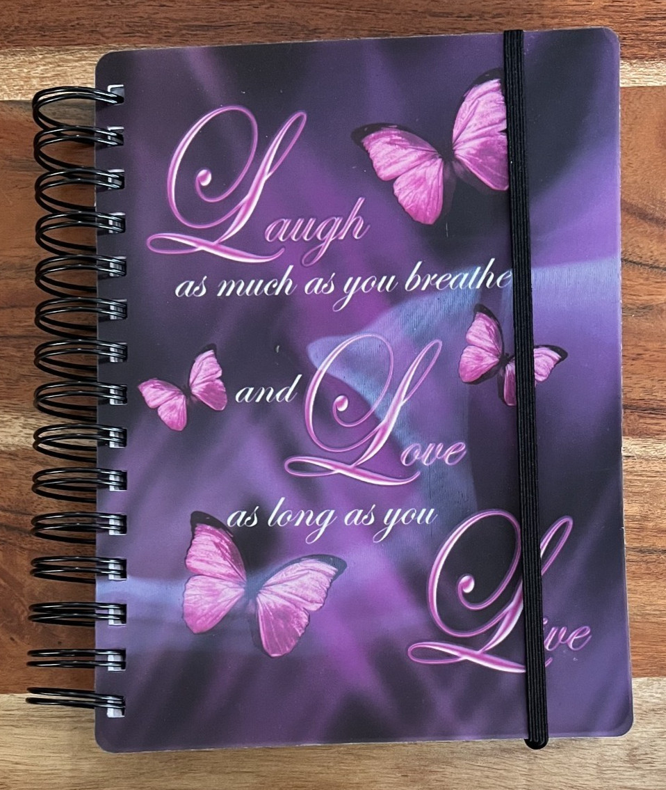 Purple Butterfly Spiral Journal Notebook Lined Pages Elastic Closure 8.5 x 6
