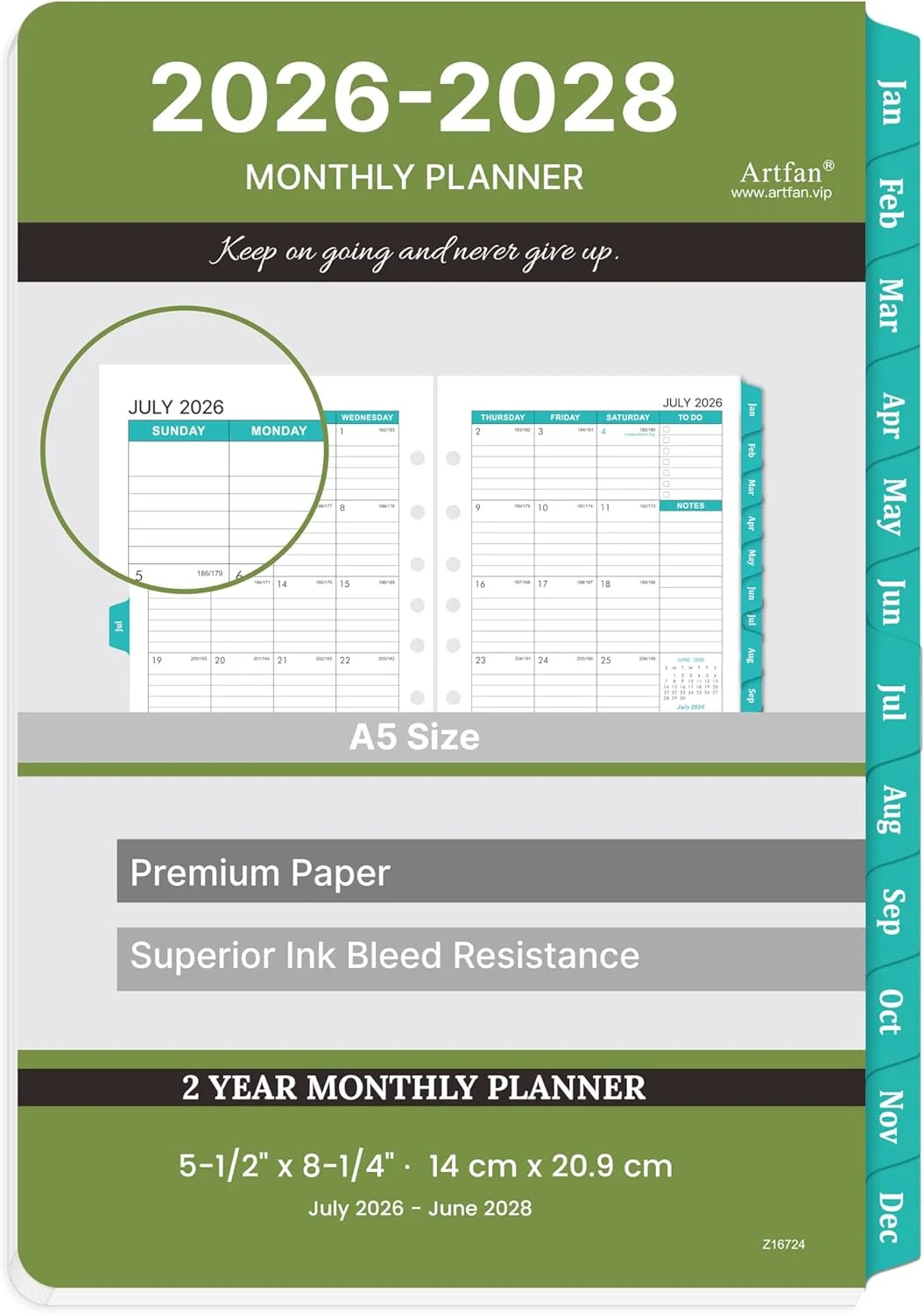 2026-2028 Monthly Planner Refill – Planner Inserts with 7-Hole Punched, 5-1/2″ X