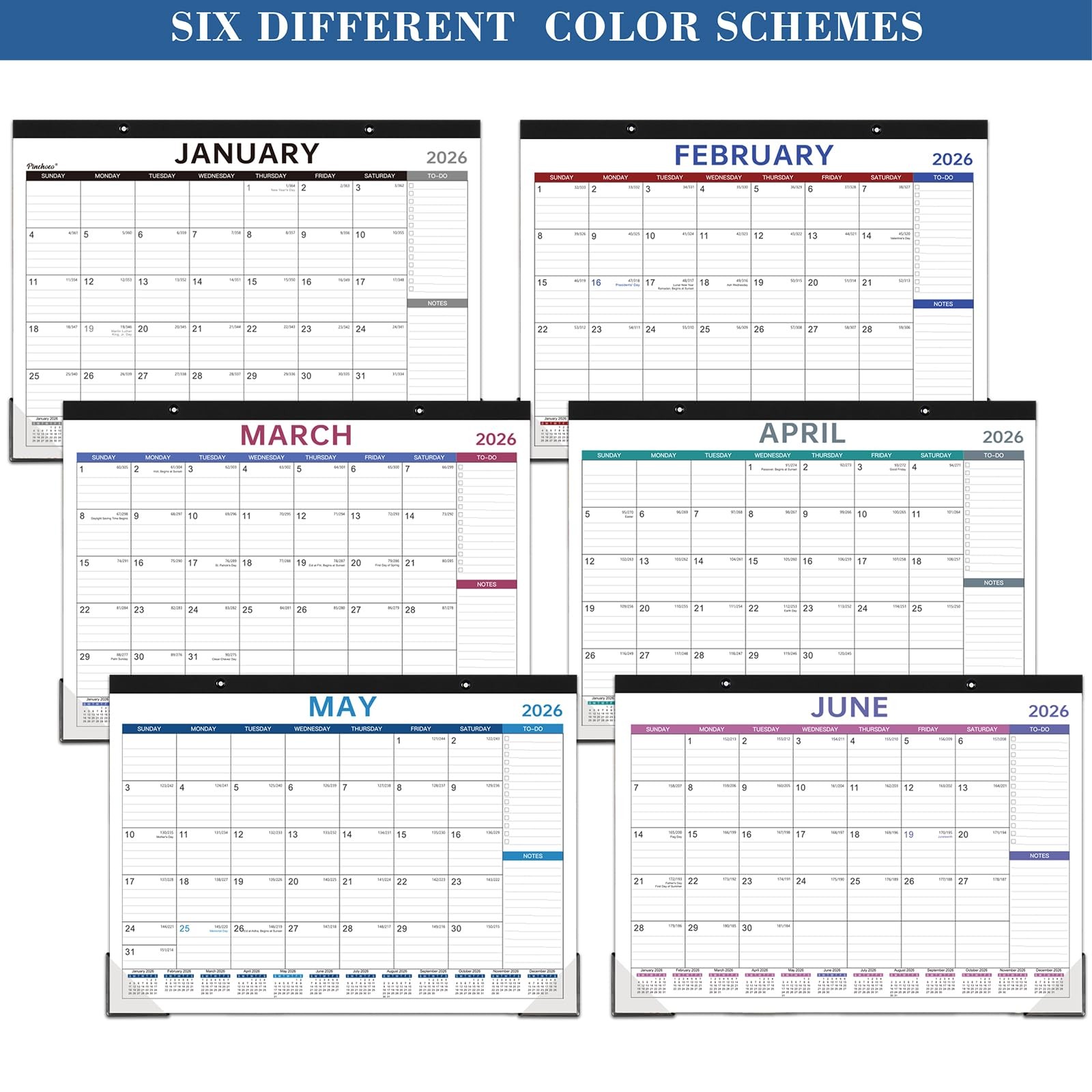 2026 Desk Calendar – Large 17″ x 12″, Black, Grey, Blue, Purple, Red