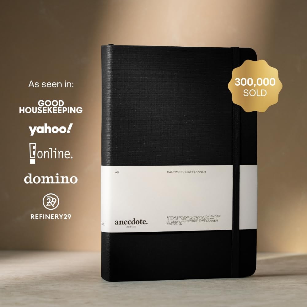 Anecdote Daily Planner w/ 2026-2027 Calendar | A5 (5.8” x 8.3”), Black