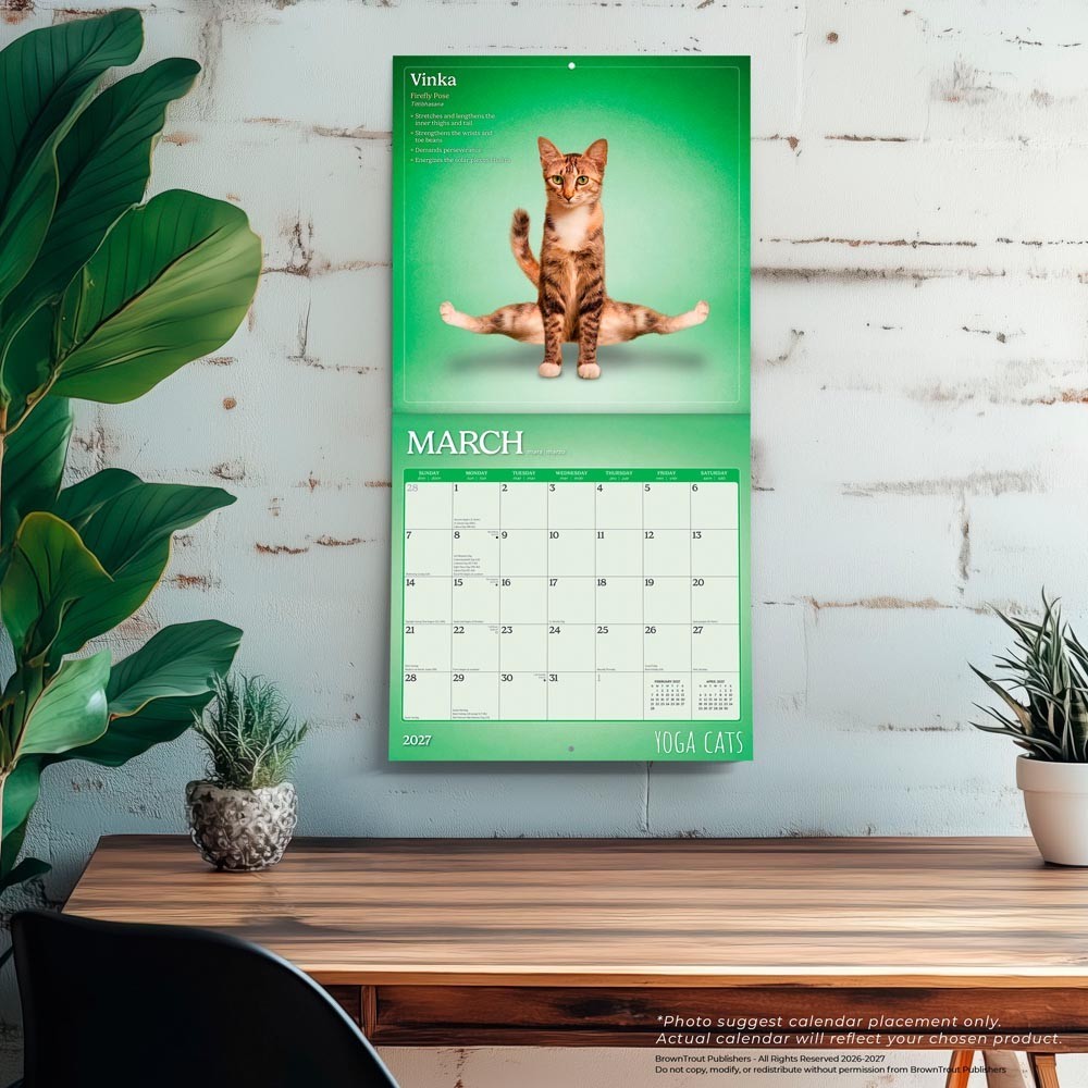 Yoga Cats OFFICIAL | 2027 12×24″ (Hanging) Square Wall Calendar | Plastic-Free