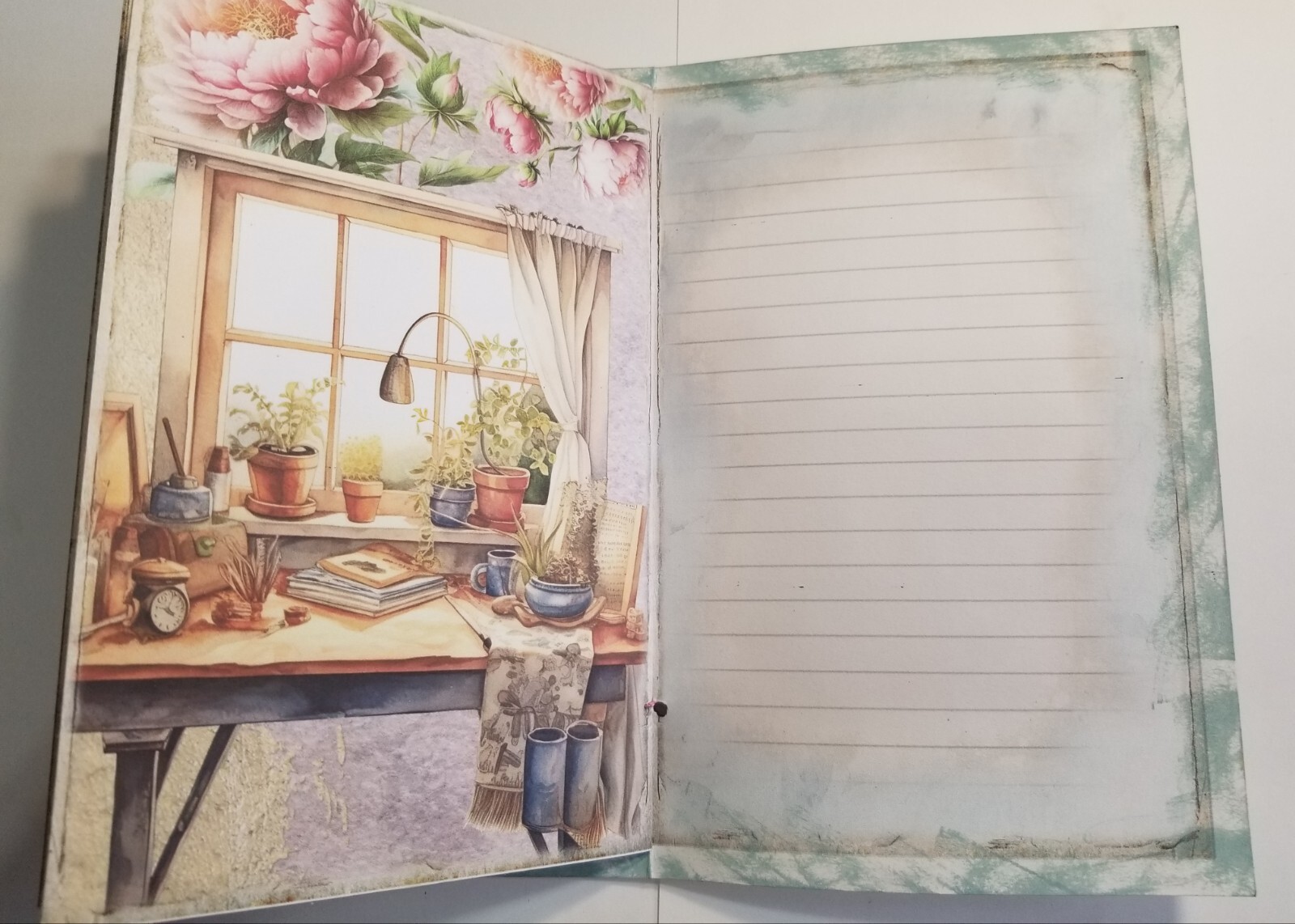 Junk Journal Blank Booklet “ARTIST’S STUDIO” HANDMADE PAINTING LG 8.5″x5.5″ 40pg